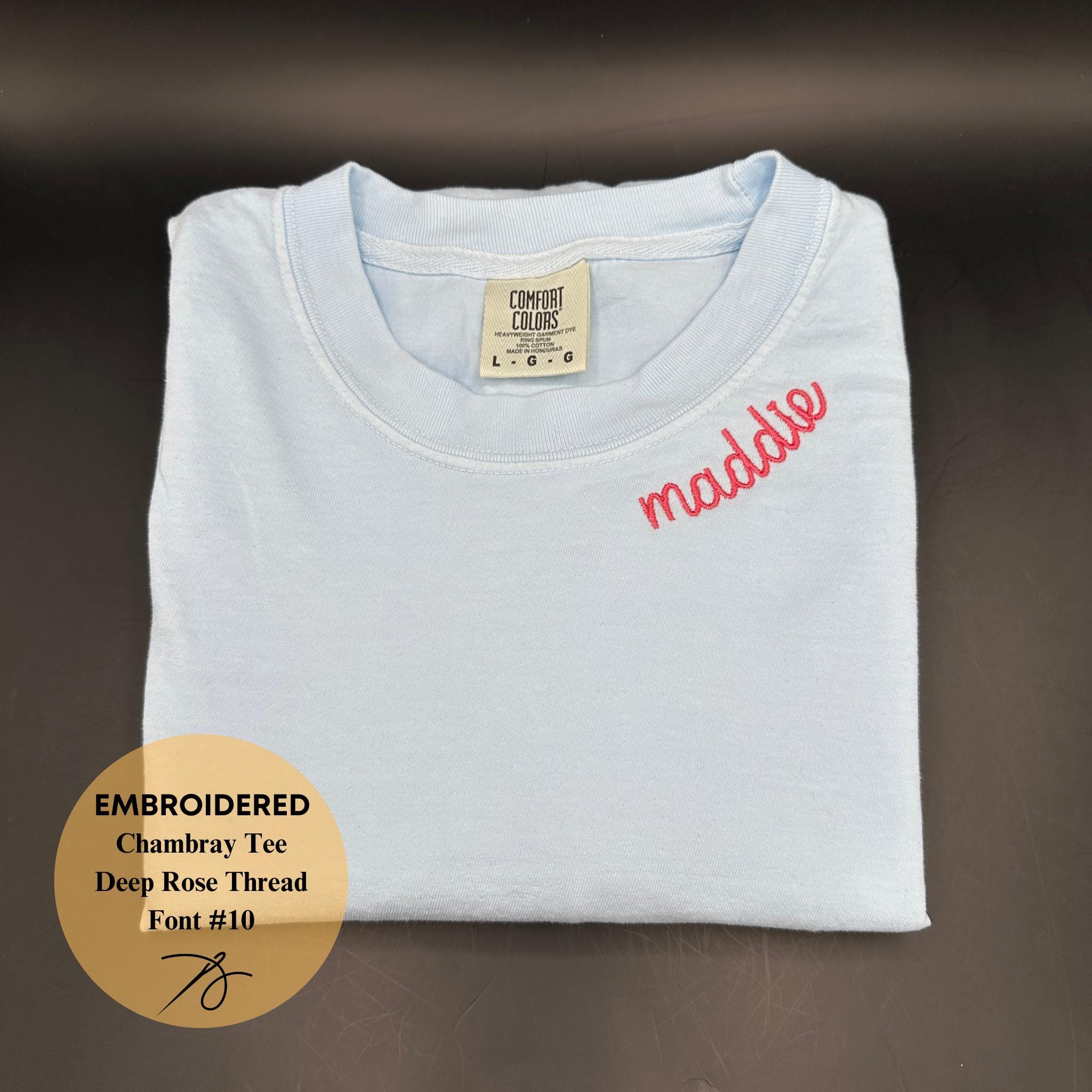 Collar Embroidered Tee Personalized Tee Bridesmaid Tee Name Tee Comfort Colors Bridal Party Gifts Neckline Embroidered Mama Tee