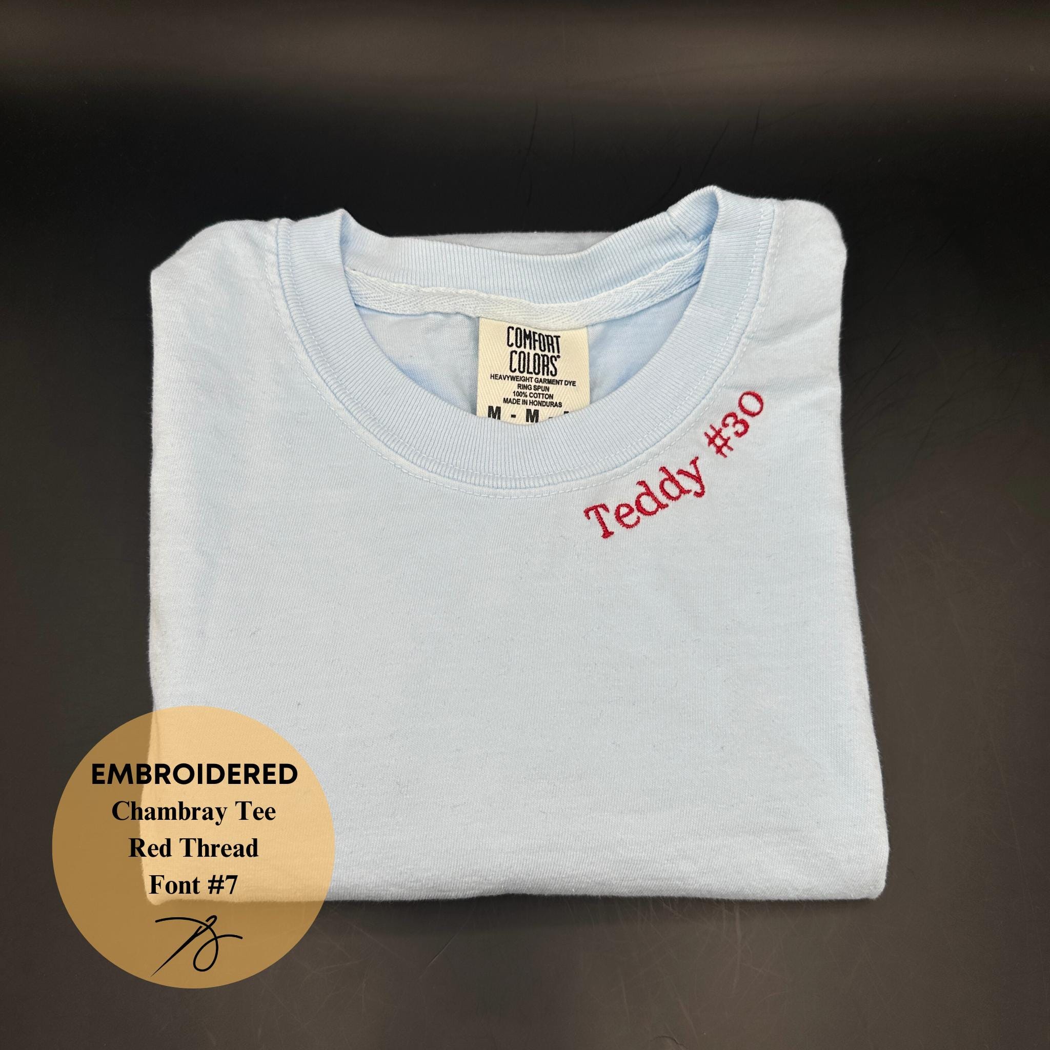 Collar Embroidered Tee Personalized Tee Bridesmaid Tee Name Tee Comfort Colors Bridal Party Gifts Neckline Embroidered Mama Tee