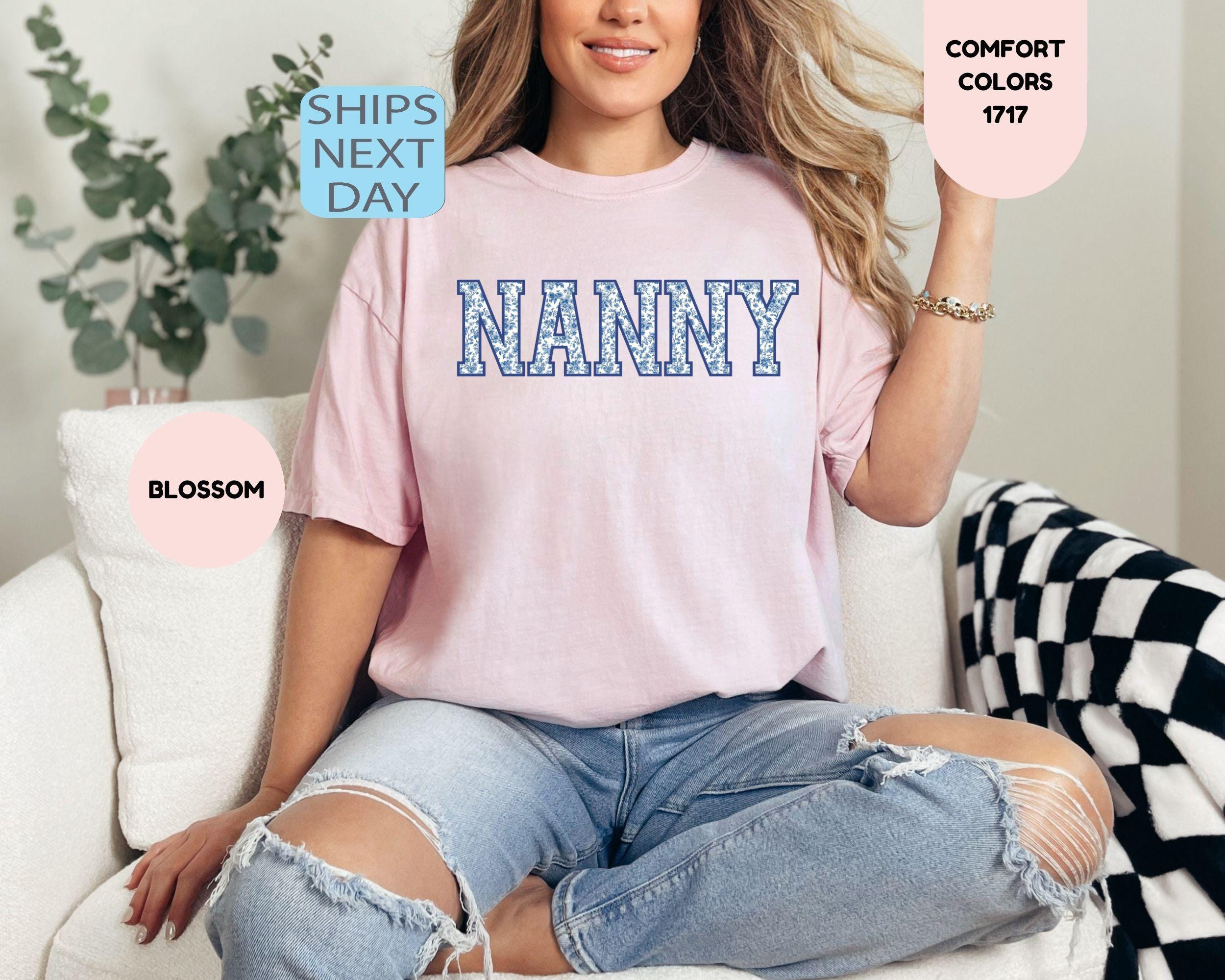 Comfort Colors Nanny Shirt Personalized Nanny Shirt Floral Nanny Tee Custom Nanny Gift For Nanny Mothers Day Gift Blue Floral Nana Tee