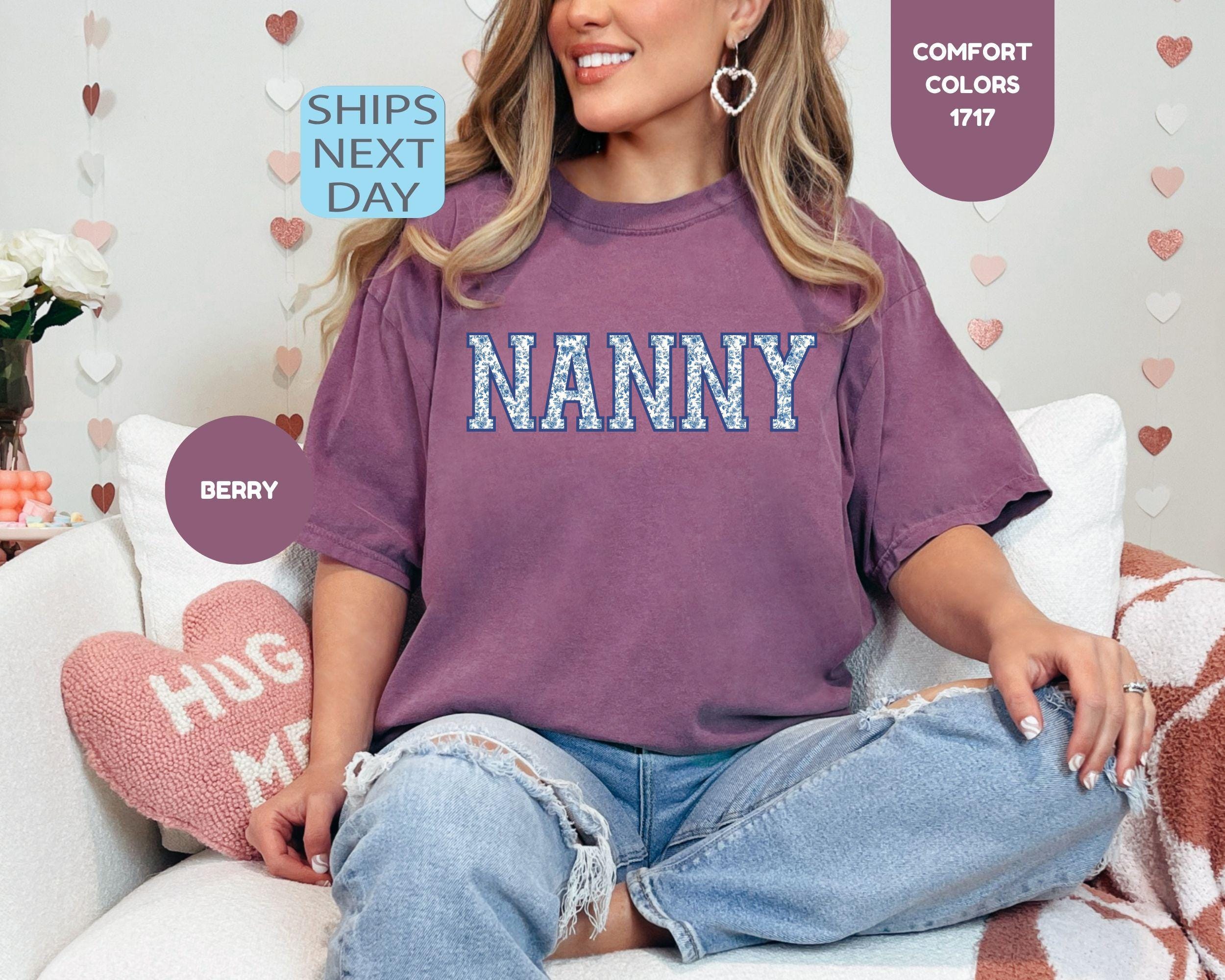 Comfort Colors Nanny Shirt Personalized Nanny Shirt Floral Nanny Tee Custom Nanny Gift For Nanny Mothers Day Gift Blue Floral Nana Tee