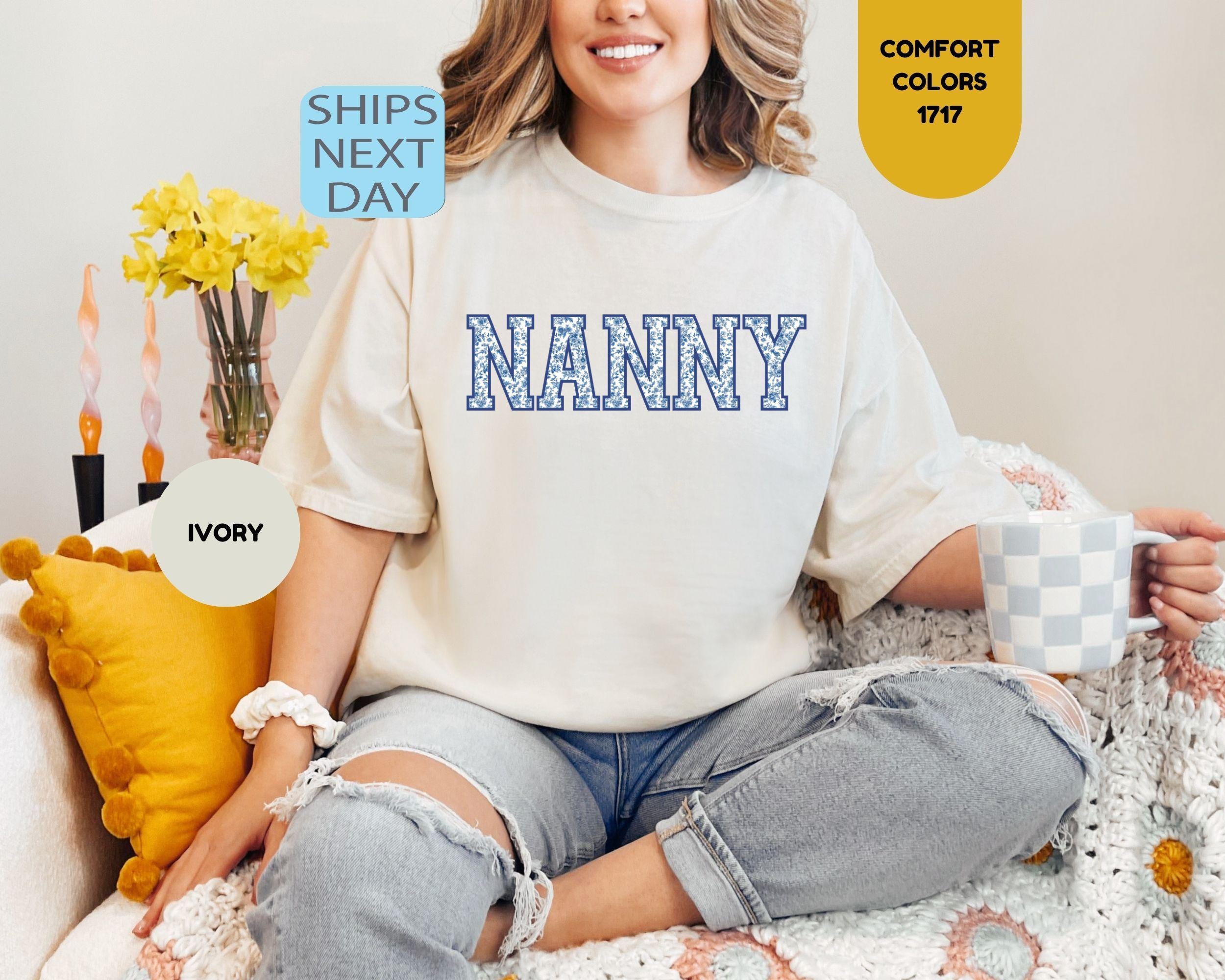 Comfort Colors Nanny Shirt Personalized Nanny Shirt Floral Nanny Tee Custom Nanny Gift For Nanny Mothers Day Gift Blue Floral Nana Tee