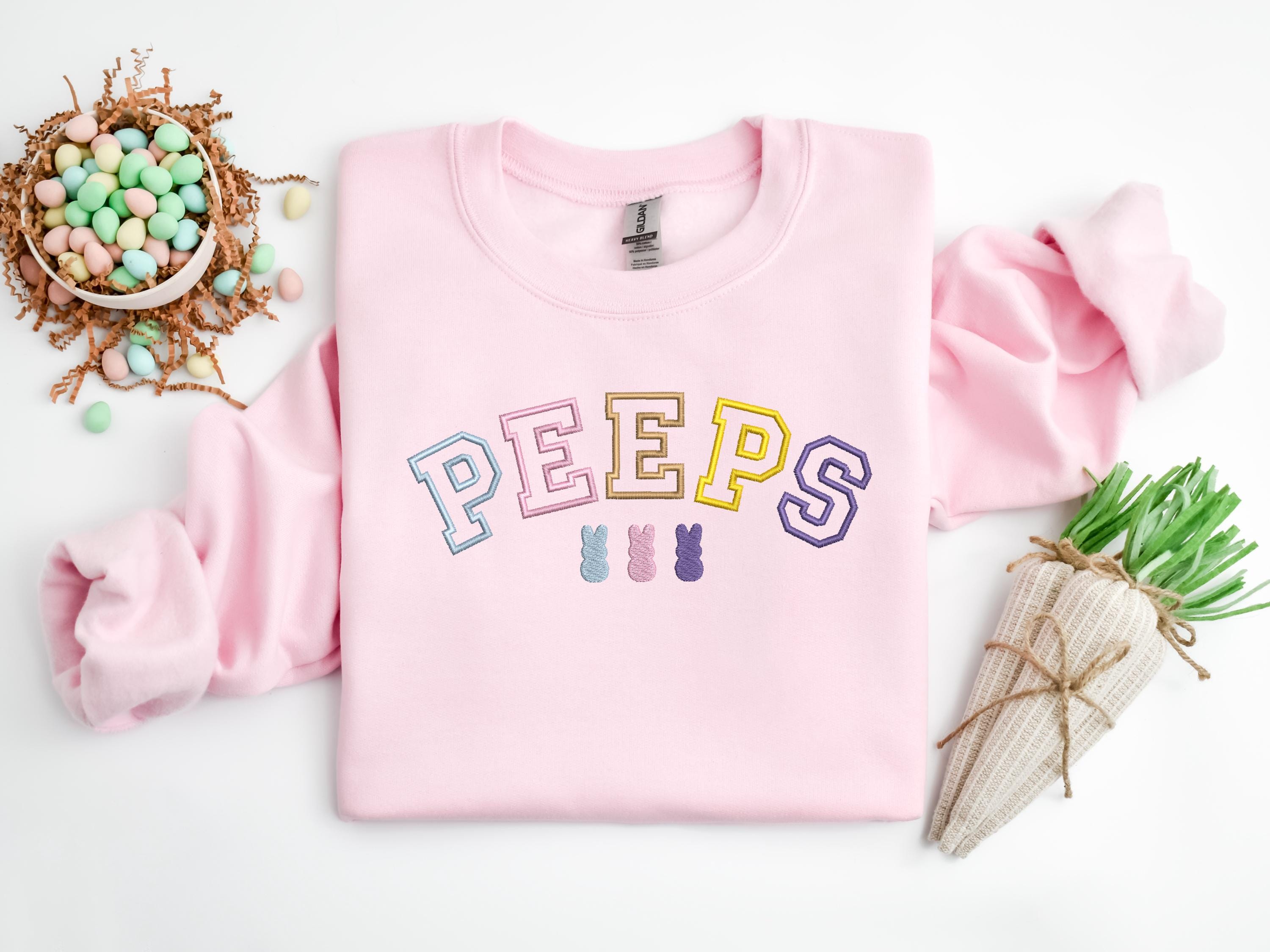 Embroidered Easter Bunny Peeps Sweatshirt Happy Easter Embroidered Shirt Cute Easter Gift Bunny Peeps Shirt