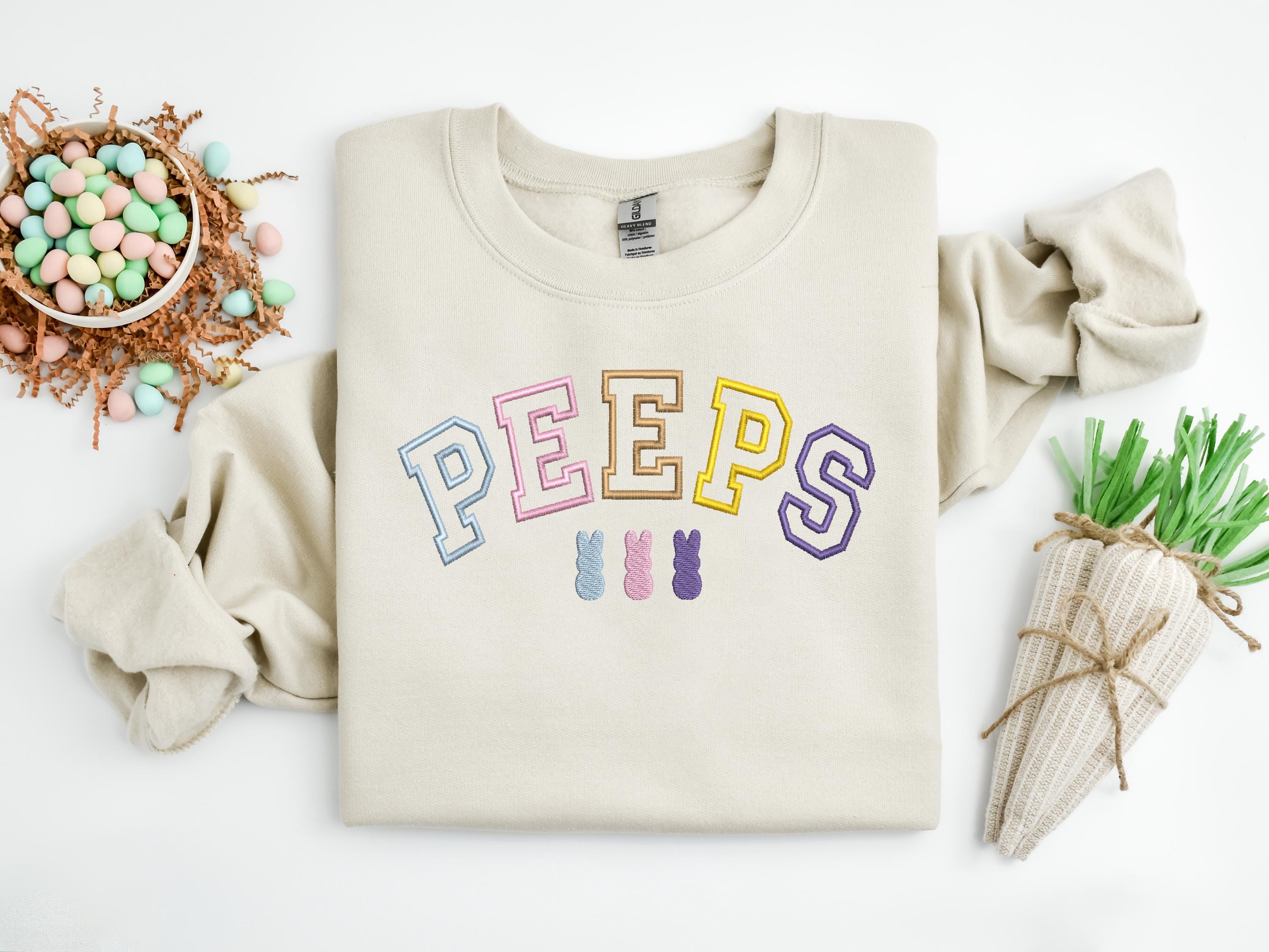 Embroidered Easter Bunny Peeps Sweatshirt Happy Easter Embroidered Shirt Cute Easter Gift Bunny Peeps Shirt