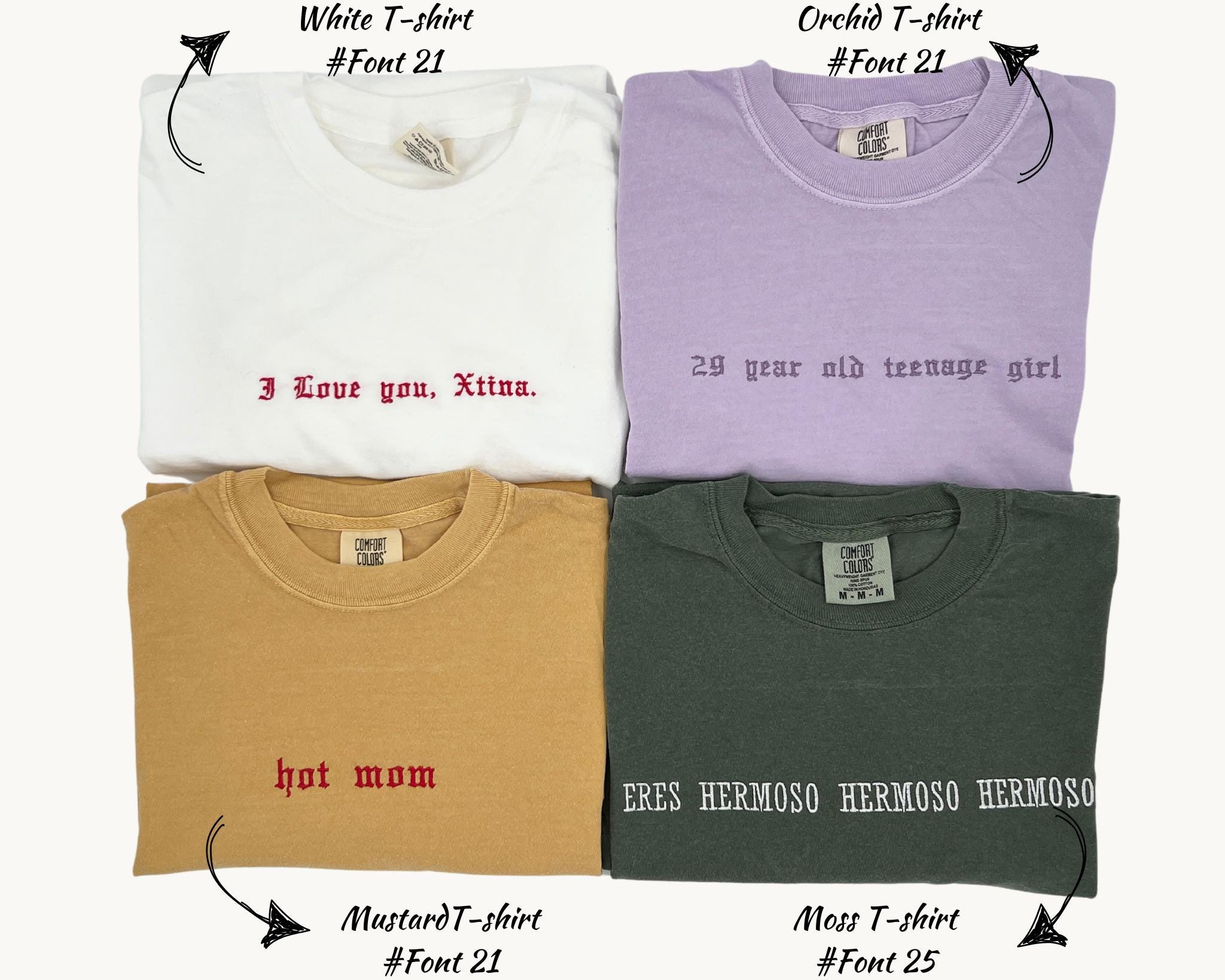 Custom Embroidered Tshirt Personalized Embroidered T-shirts Embroidered Comfort Colors Teecustom Embroidery Mother's Day Gift