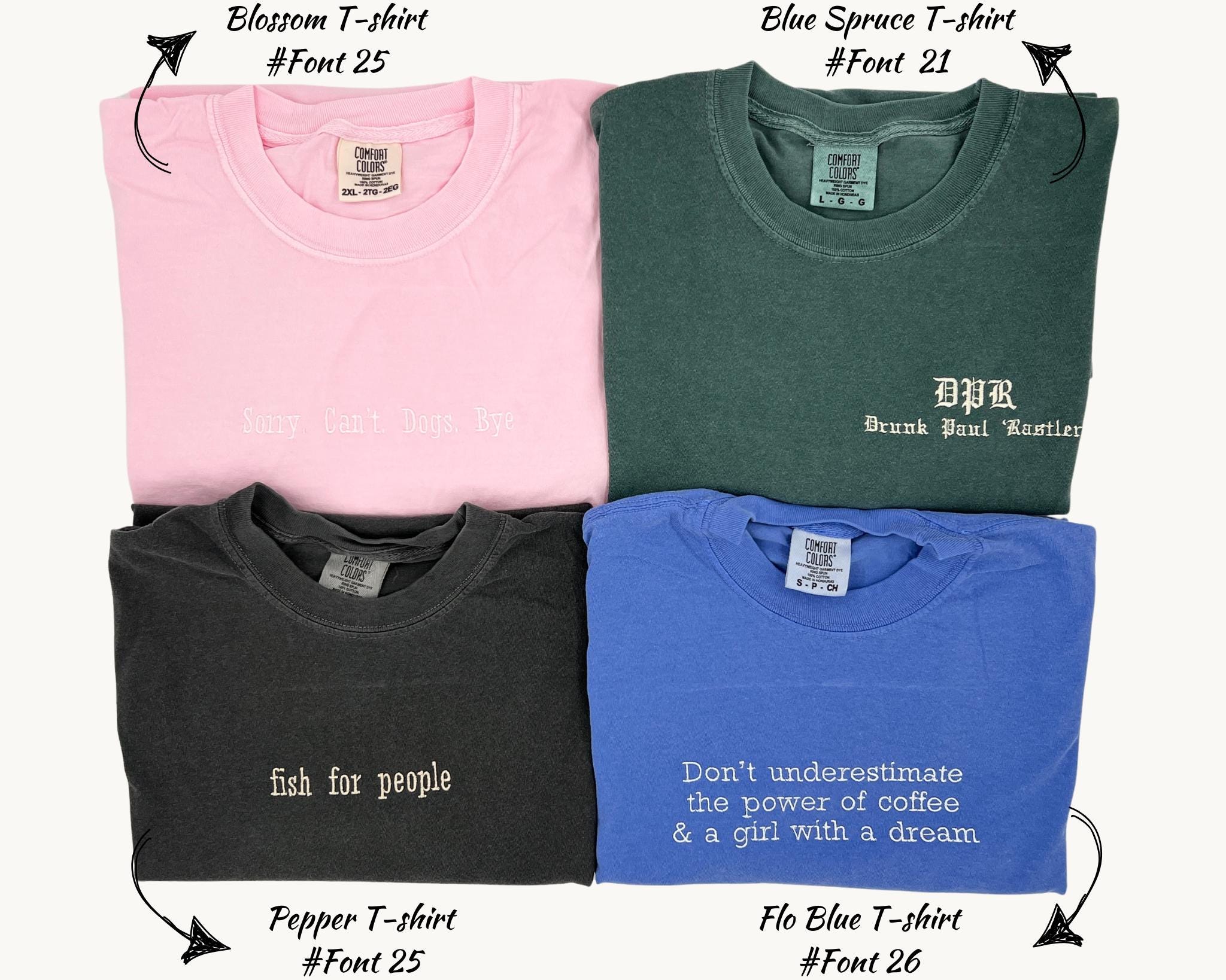 Custom Embroidered Tshirt Personalized Embroidered T-shirts Embroidered Comfort Colors Teecustom Embroidery Mother's Day Gift