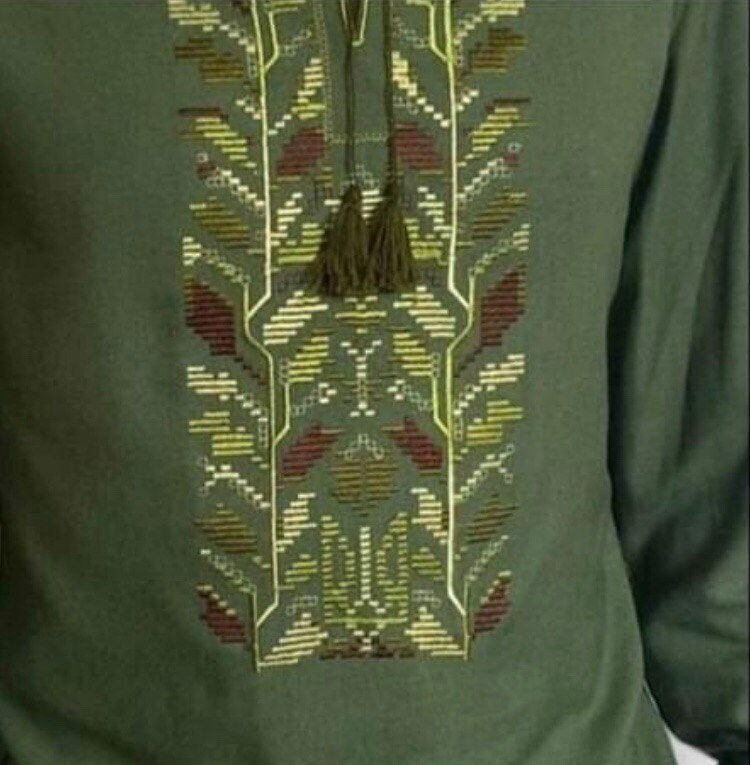 Modern Embroidered Men's Shirt Handmade Green Linen Shirt Ethno Folk Shirt Mens Embroidery Gift For Him Man Vyshyvanka Ukrainian Shirt