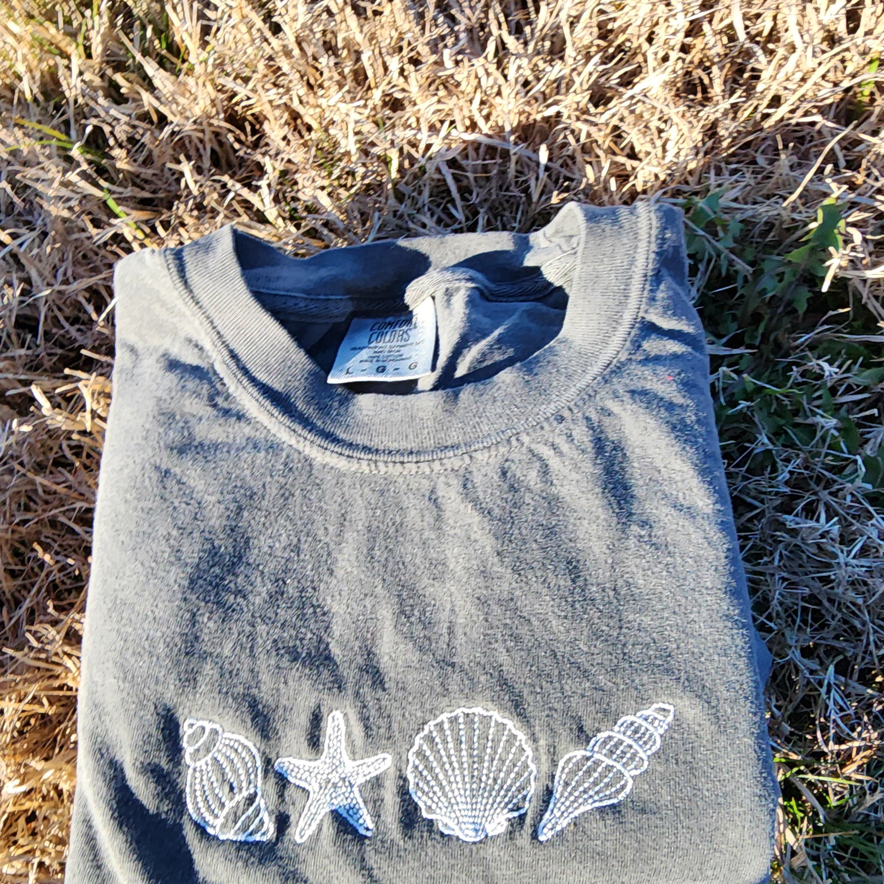 Seashell Beach Embroidered T Shirt Comfort Colors Embroidered Shirt Beach Day Apparel Cute Simple Beach Shells Tshirt Mother's Day Gift