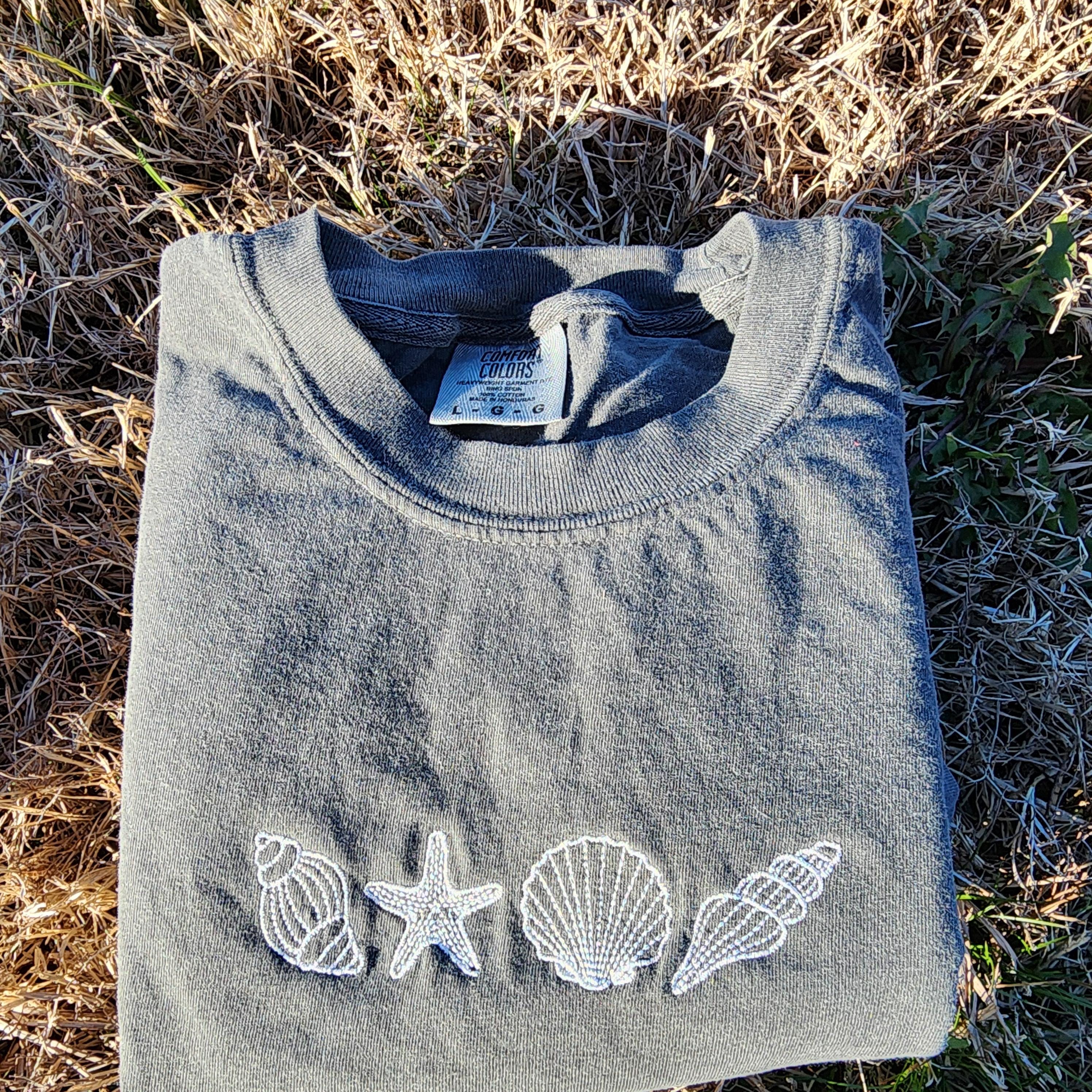 Seashell Beach Embroidered T Shirt Comfort Colors Embroidered Shirt Beach Day Apparel Cute Simple Beach Shells Tshirt Mother's Day Gift