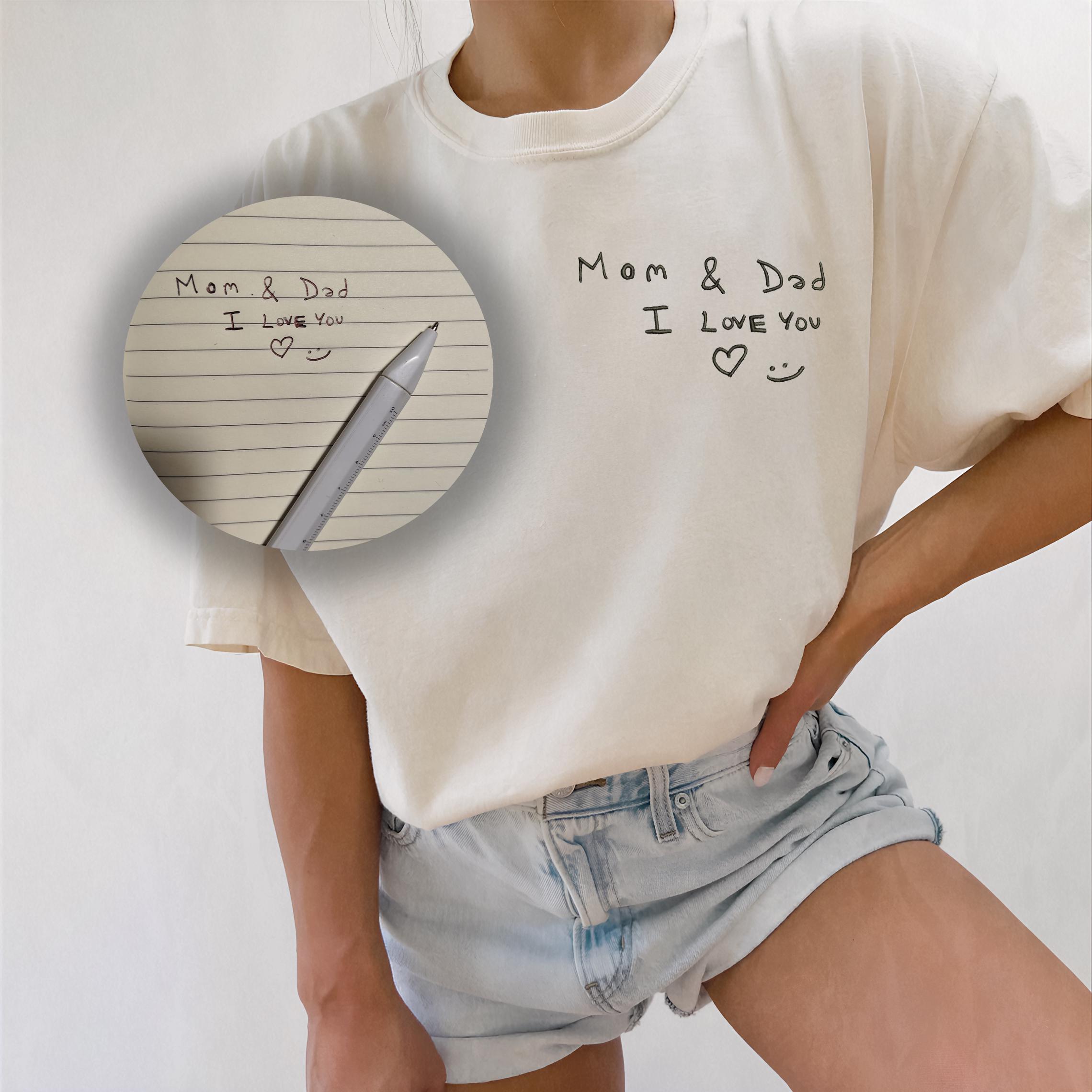 Custom Handwriting Embroidered Shirt Personalized Handwriting Embroidered Hoodie Embroidered Gift Customized Embroidery