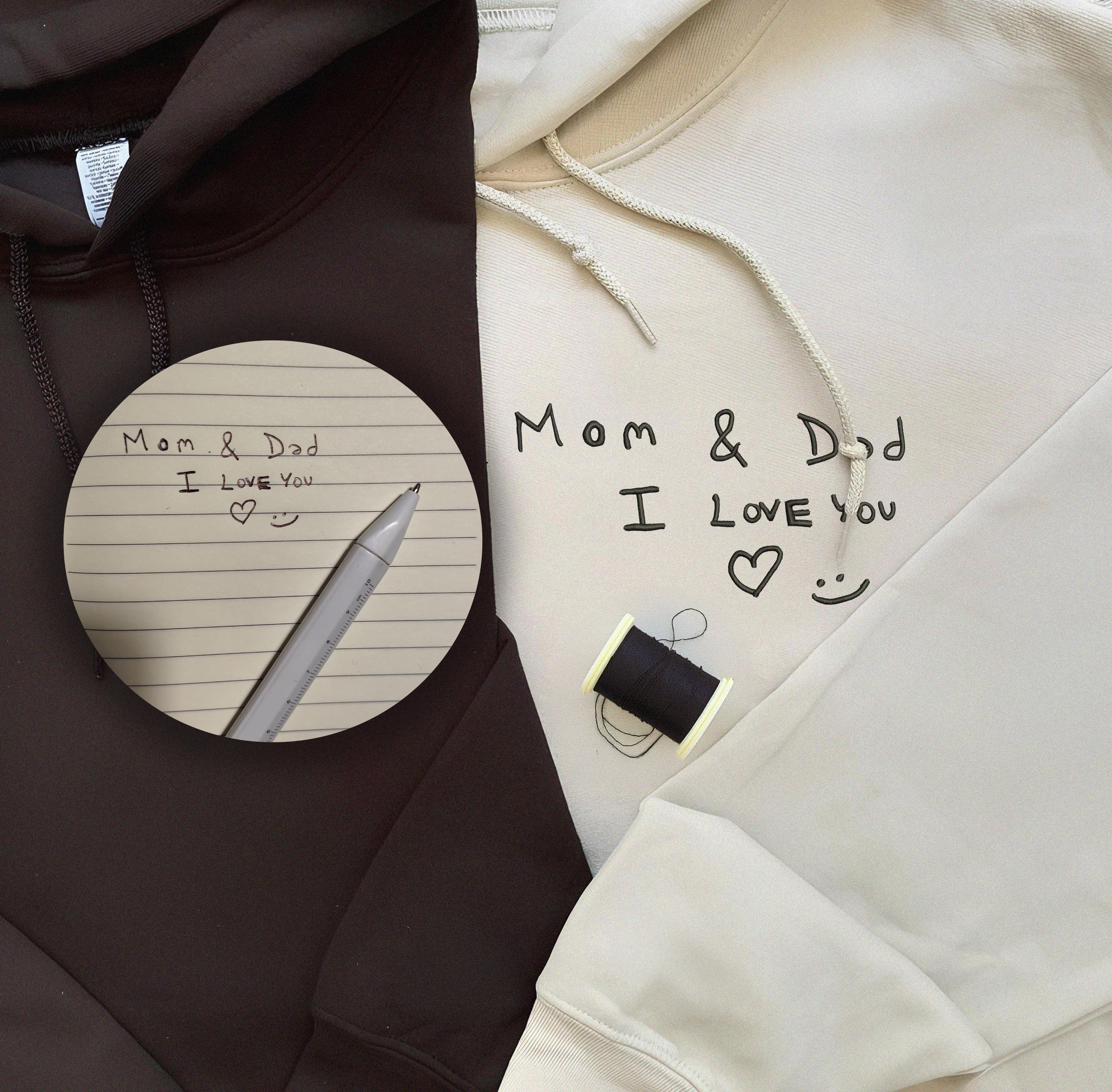 Custom Handwriting Embroidered Shirt Personalized Handwriting Embroidered Hoodie Embroidered Gift Customized Embroidery