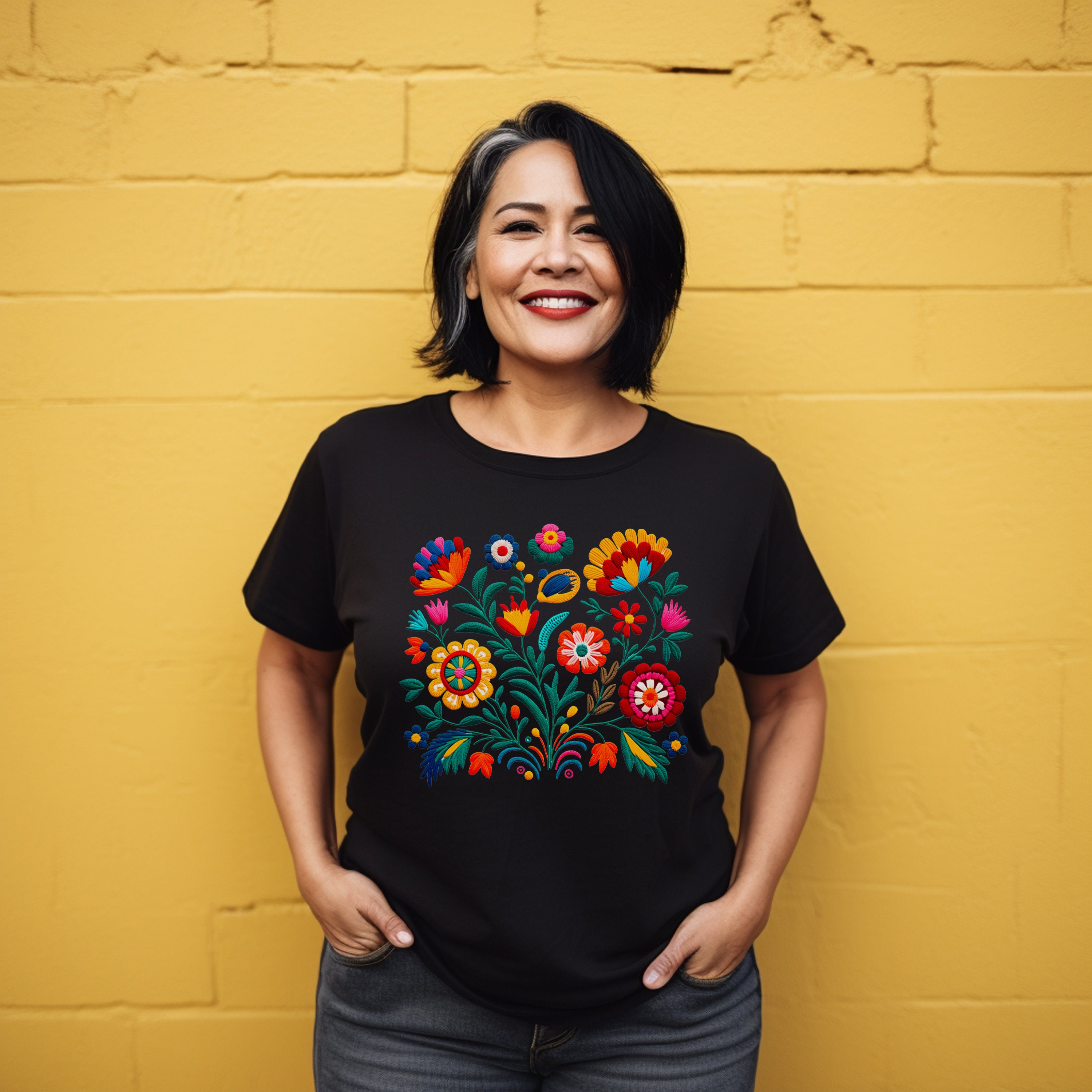 Mexican Folklore Flower Tshirt Floral T-shirt Flower Lover Shirt Mom Gift Mexican Embroidery Flower Print Regalo Para Madre