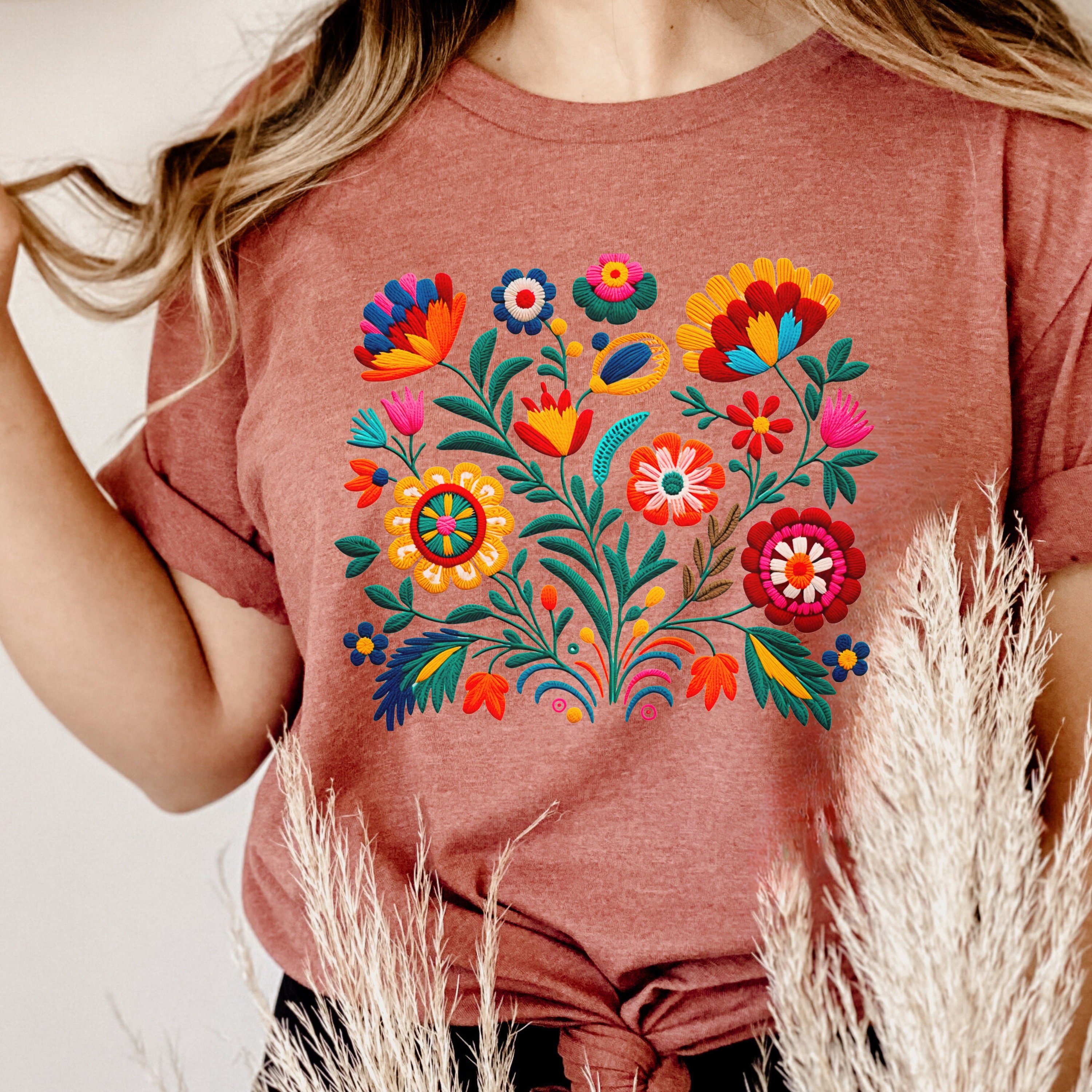 Mexican Folklore Flower Tshirt Floral T-shirt Flower Lover Shirt Mom Gift Mexican Embroidery Flower Print Regalo Para Madre
