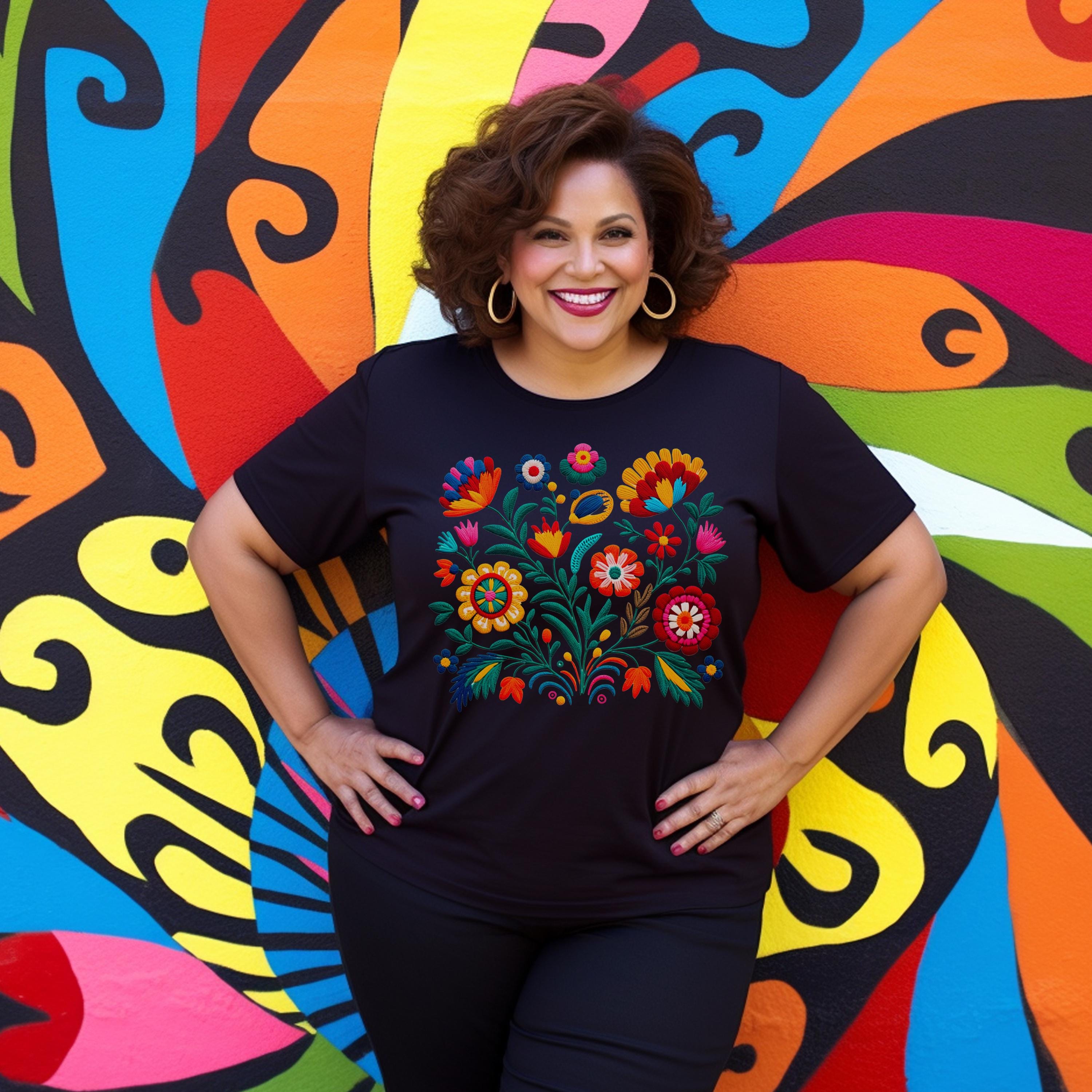 Mexican Folklore Flower Tshirt Floral T-shirt Flower Lover Shirt Mom Gift Mexican Embroidery Flower Print Regalo Para Madre