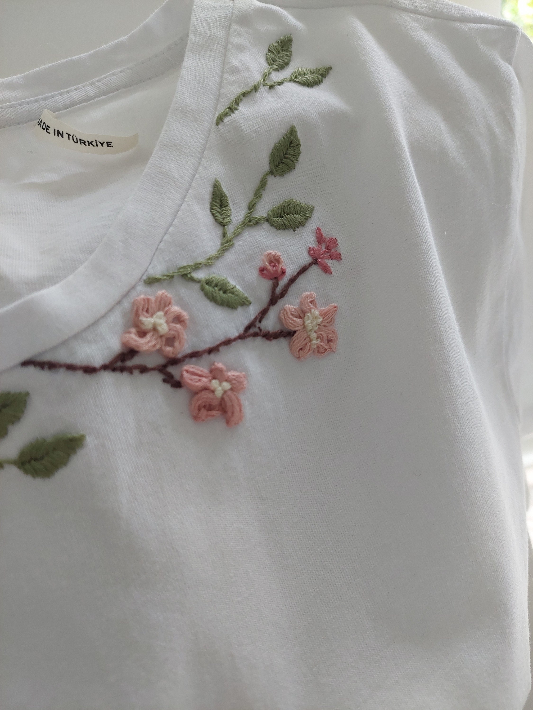 Hand Embroidered Cute Cherry Blossom T-shirt
