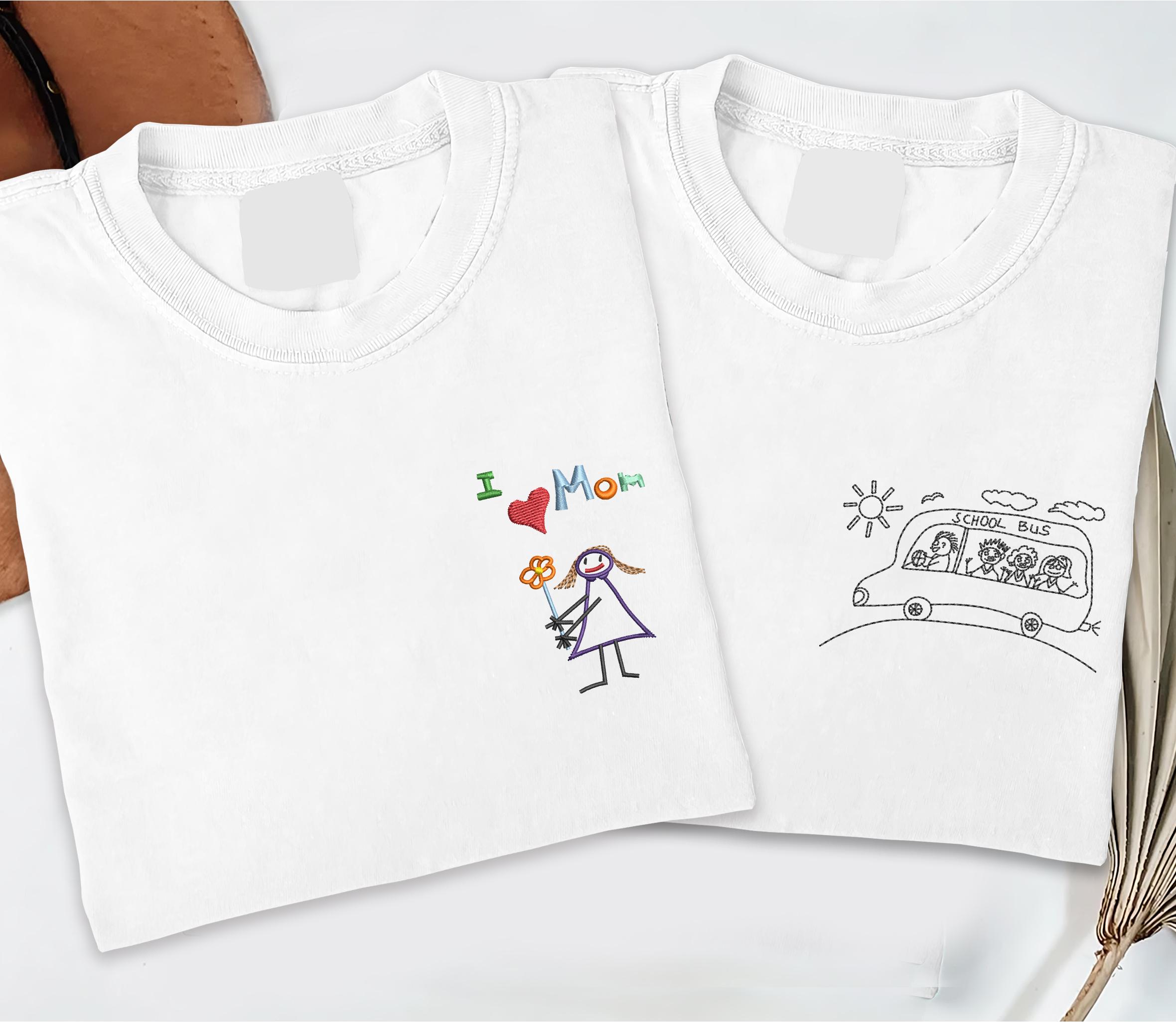 Custom Embroidered Shirt With Childs Drawing Personalized Kids Artwork Shirt Gift For Parents Customizable Keepsake Apparel Gift For Her