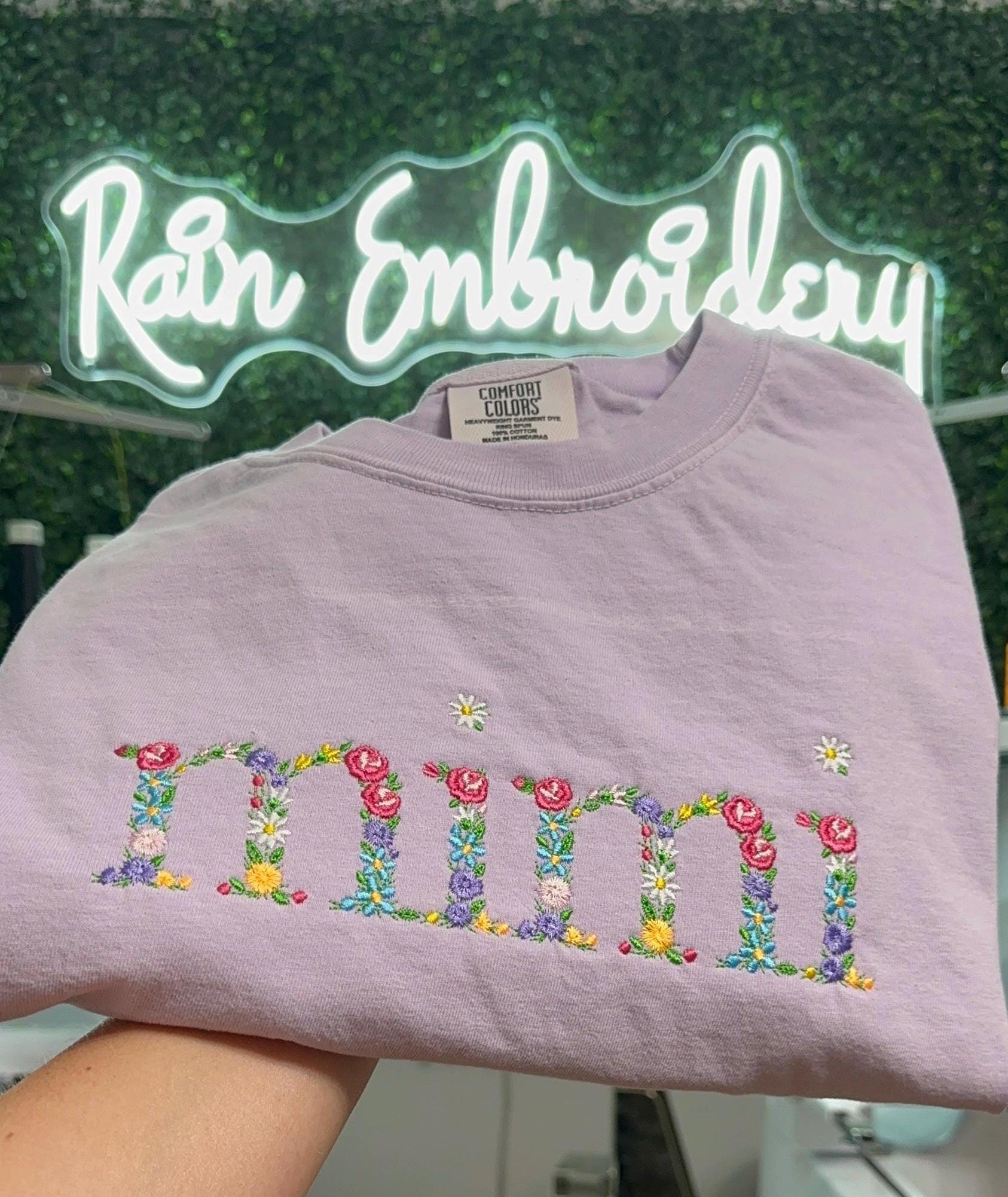 Embroidered Floral T Shirt Mama Grandma Abuela Personalized Mothers Day Gifts Embroidered Gifts Floral Alphabet Embroidery