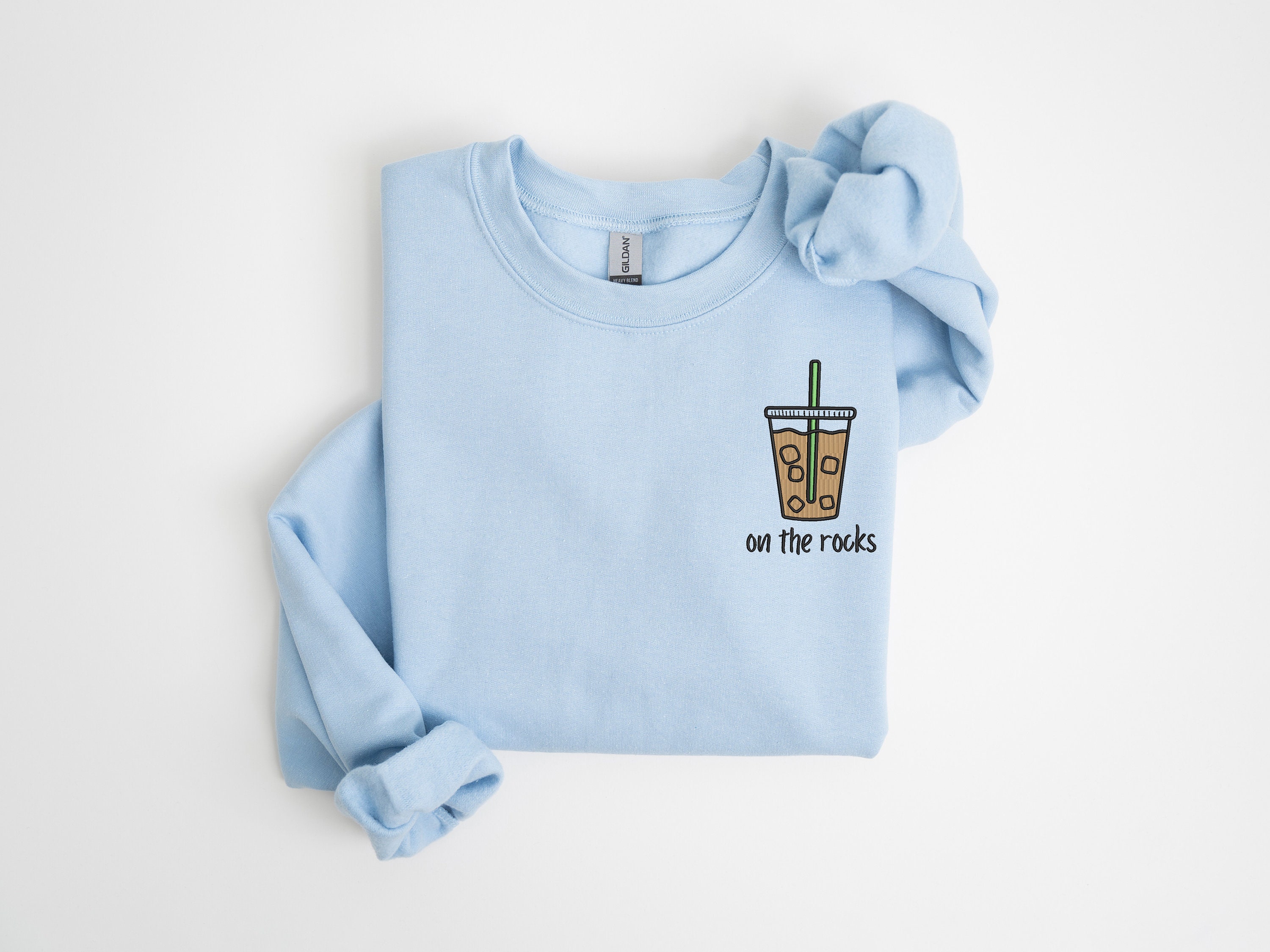 On The Rocks Coffee Embroidery Sweatshirt Embroidered Coffee Shirt Ice Coffee Tshirt Latte Lover Crewneck Fall Coffee Sweatshirt