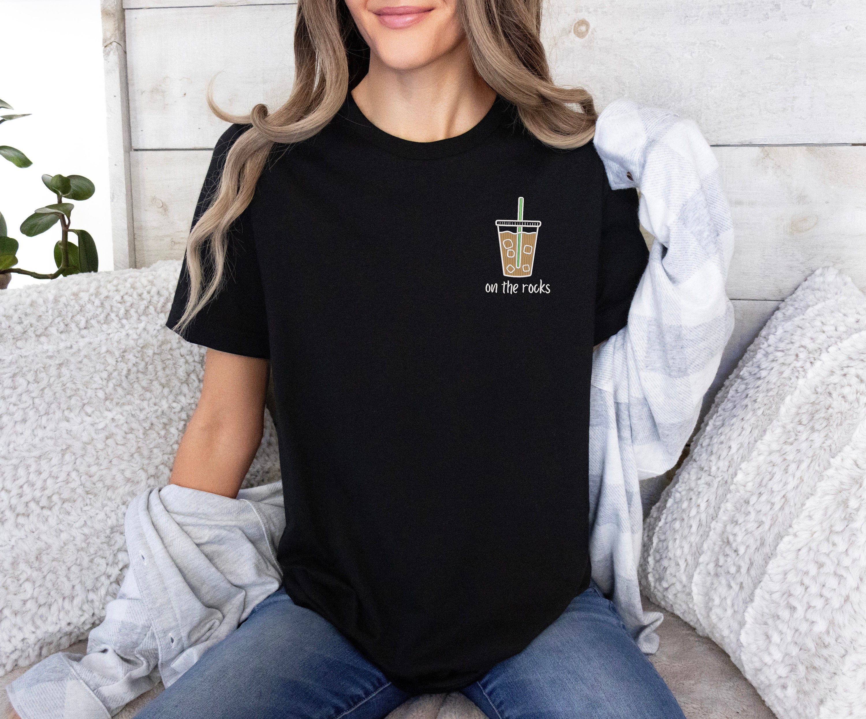 On The Rocks Coffee Embroidery Sweatshirt Embroidered Coffee Shirt Ice Coffee Tshirt Latte Lover Crewneck Fall Coffee Sweatshirt