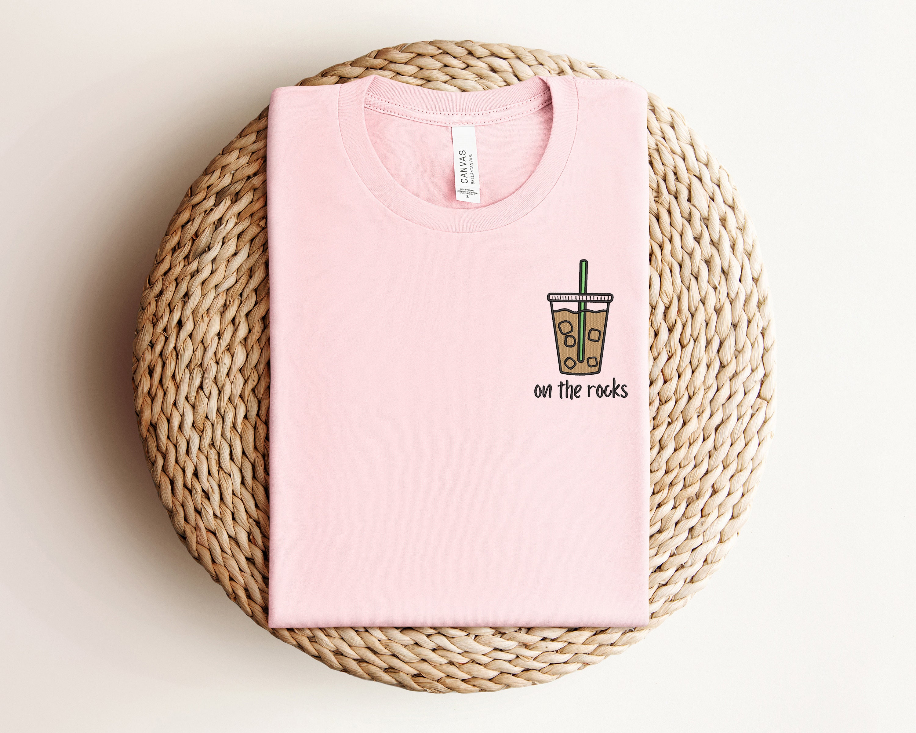 On The Rocks Coffee Embroidery Sweatshirt Embroidered Coffee Shirt Ice Coffee Tshirt Latte Lover Crewneck Fall Coffee Sweatshirt