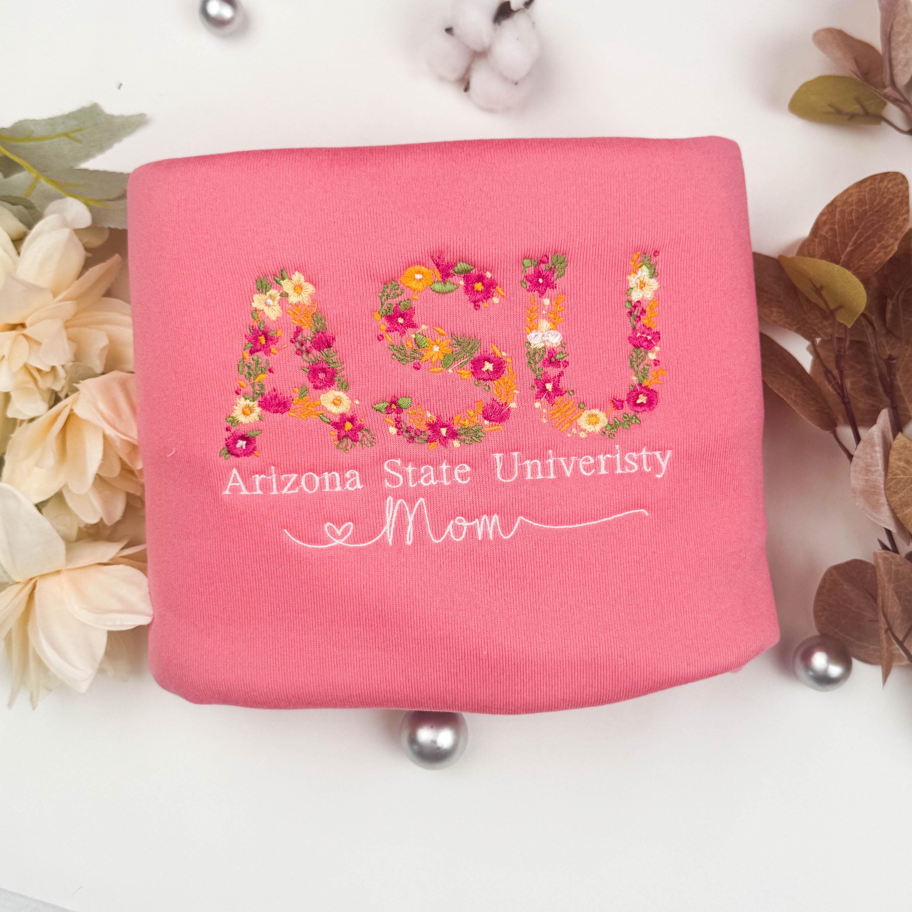 Custom College Floral Embroidered Sweatshirt Floral Letter T-shirt Flower College Shirt High School Shirt Graduation Gift Sorority Mom