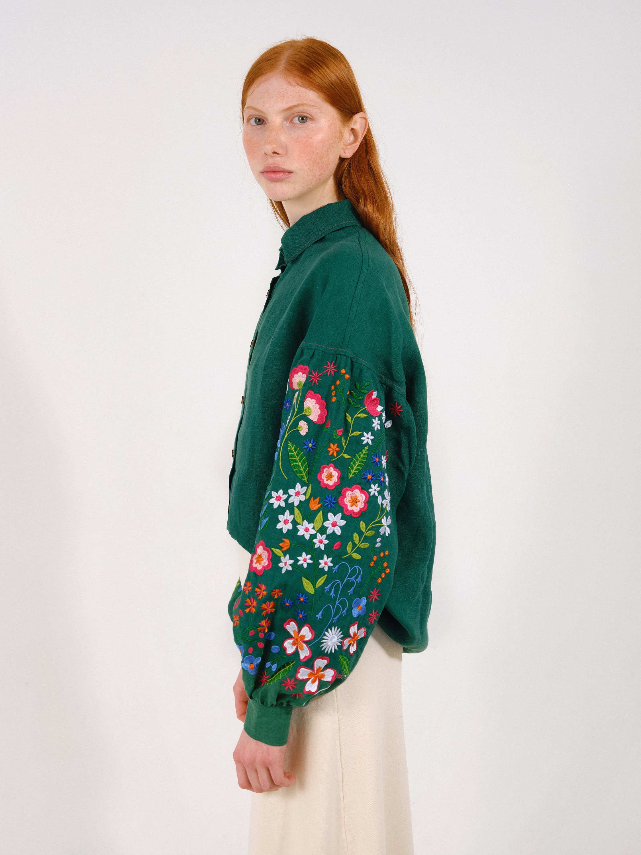 Forest Embroidered Linen Blouse In Mexican Style Ukrainian Embroidered Vyshyvanka Blouse In Stock Xs-2xl