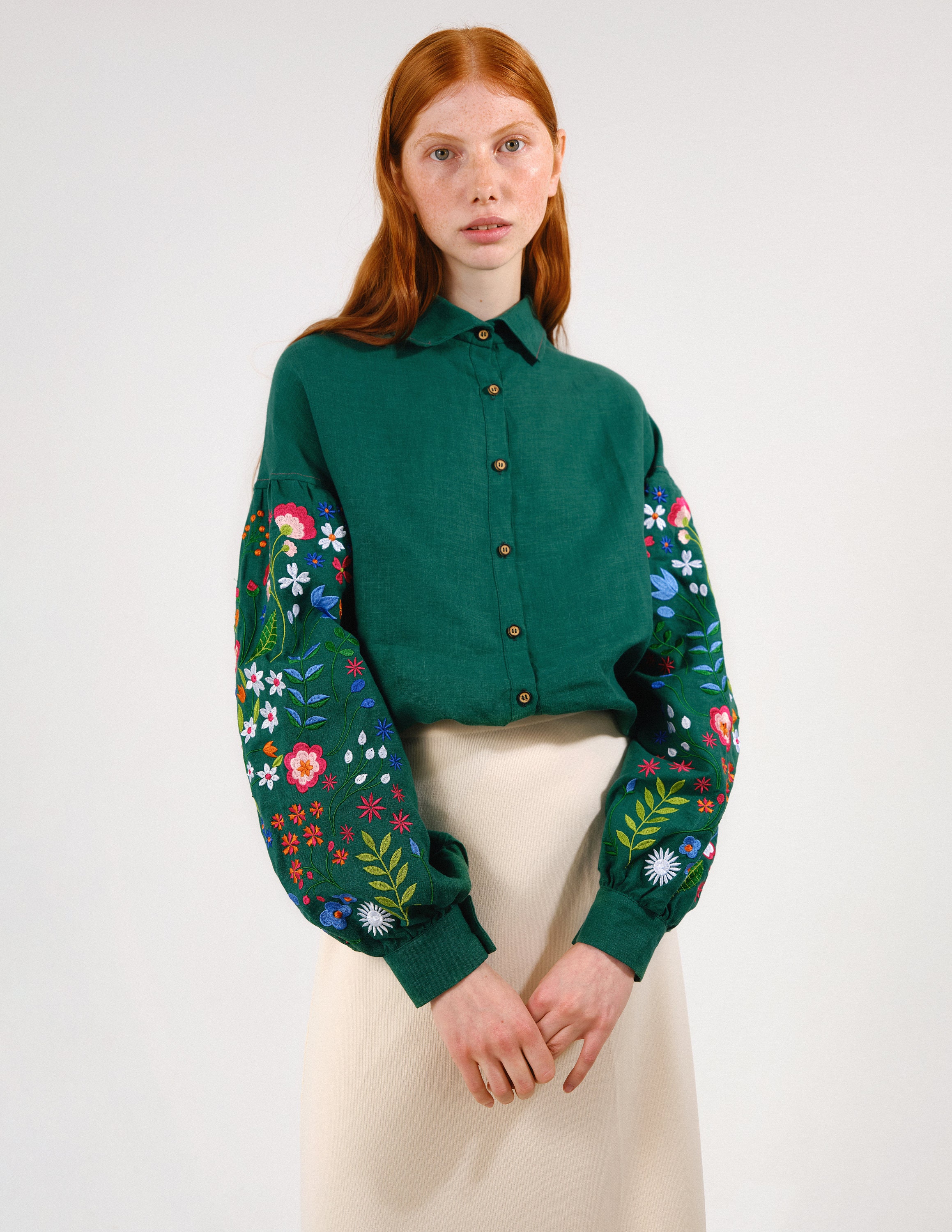 Forest Embroidered Linen Blouse In Mexican Style Ukrainian Embroidered Vyshyvanka Blouse In Stock Xs-2xl