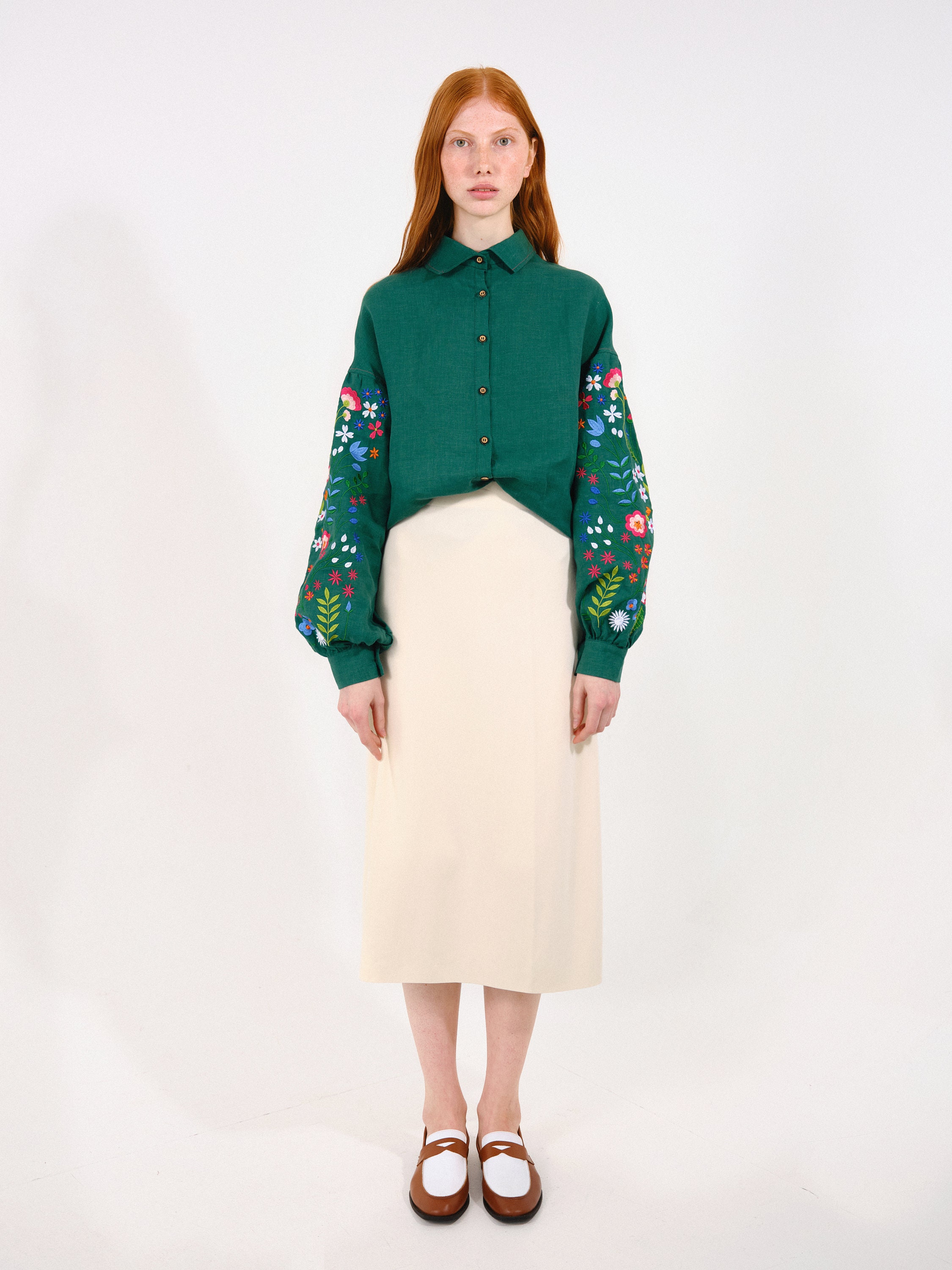 Forest Embroidered Linen Blouse In Mexican Style Ukrainian Embroidered Vyshyvanka Blouse In Stock Xs-2xl