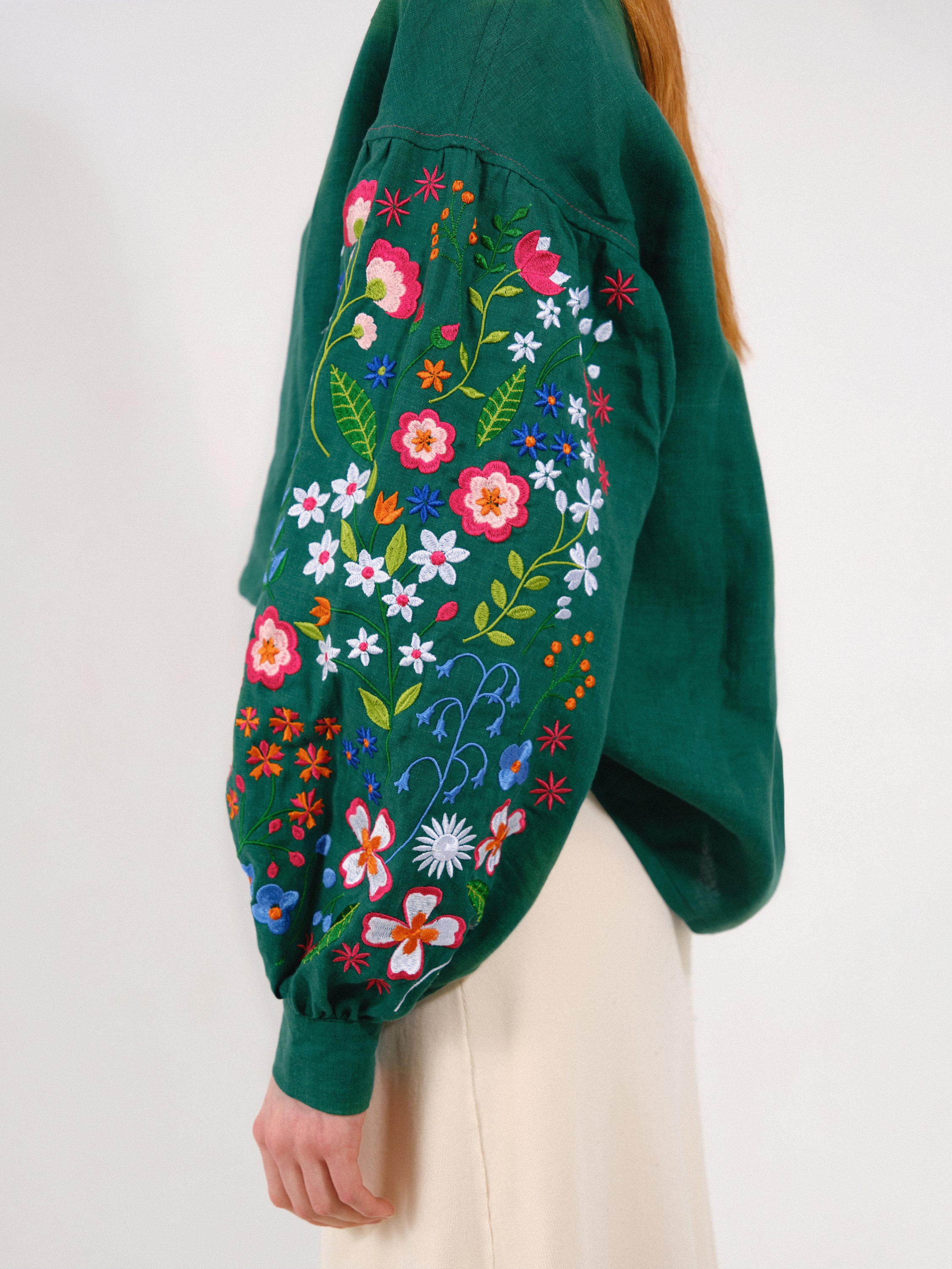 Forest Embroidered Linen Blouse In Mexican Style Ukrainian Embroidered Vyshyvanka Blouse In Stock Xs-2xl