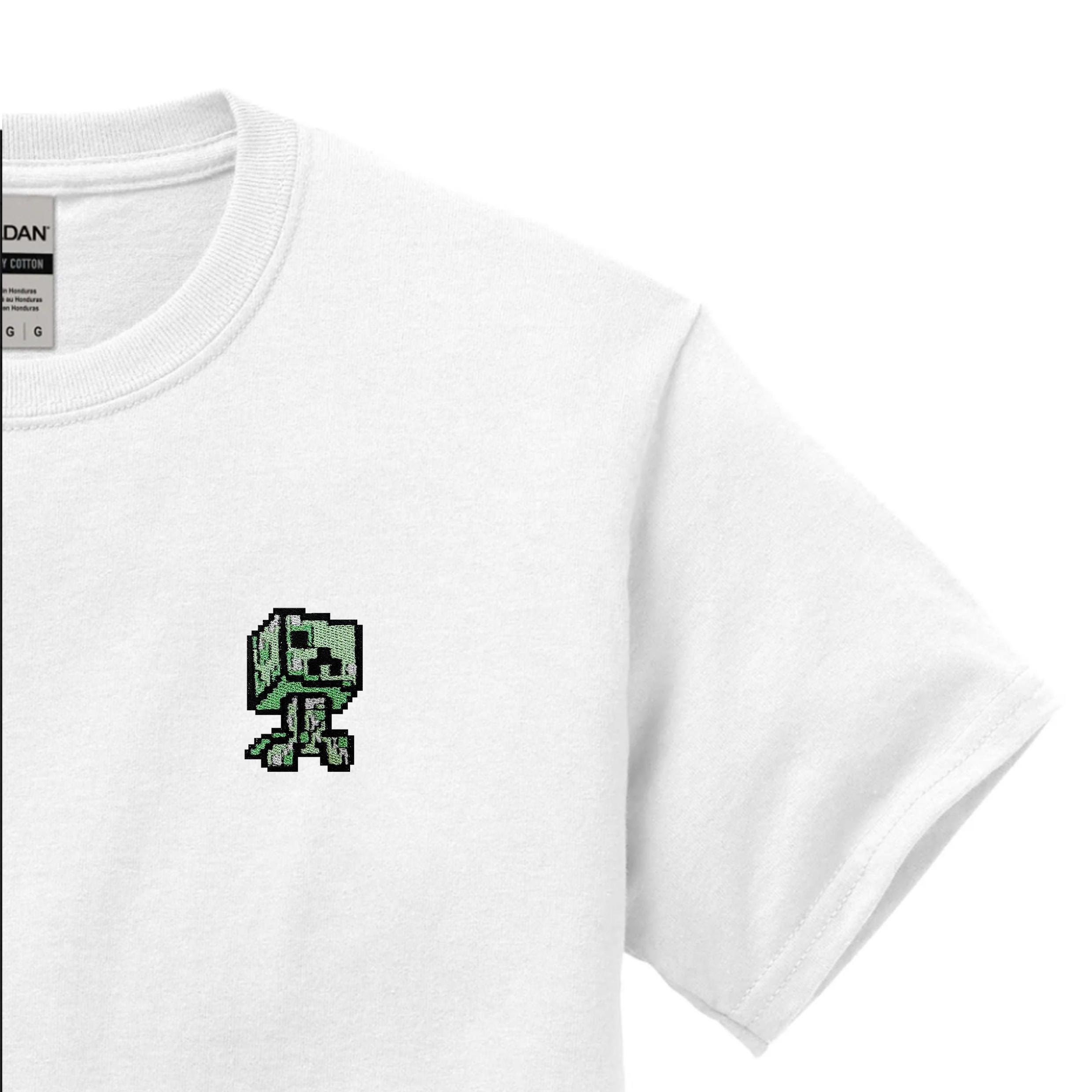 Embroidered Pixel Creeper Heavy Cotton Unisex T-shirt Handcrafted Pixel Apparel Unique Embroidery Gifts
