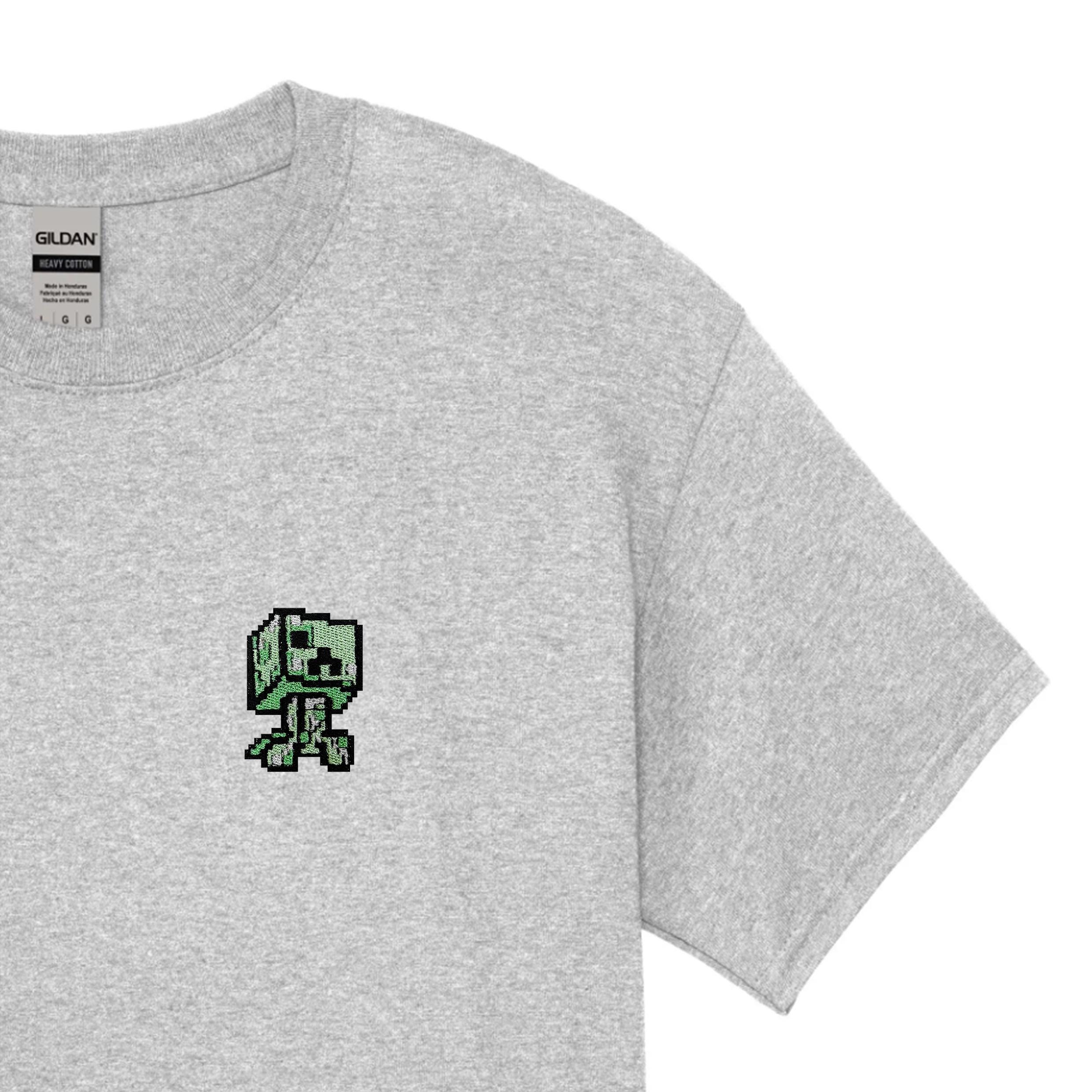 Embroidered Pixel Creeper Heavy Cotton Unisex T-shirt Handcrafted Pixel Apparel Unique Embroidery Gifts