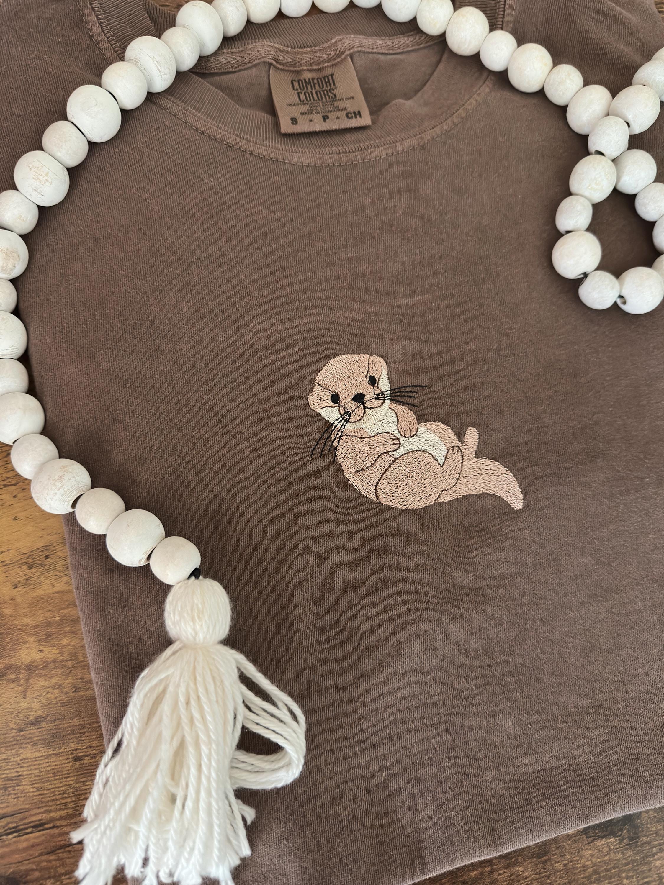Embroidered Otter Comfort Colors Tshirt Cute Otter Shirt Marine Life Embroidered Shirt Embroidered Otters Otter Gift Idea Zoo Shirts