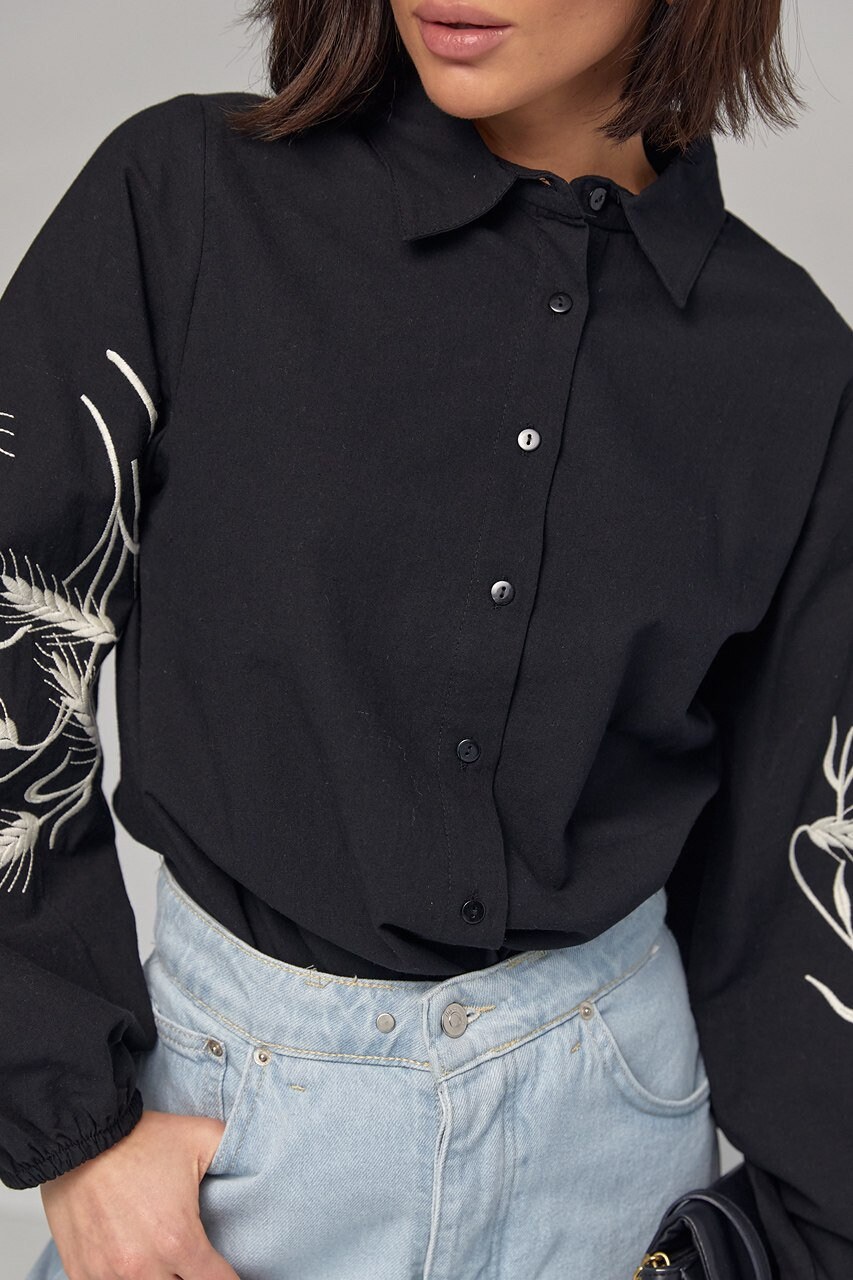 Ukrainian Black Embroidered Vyshyvanka Shirt