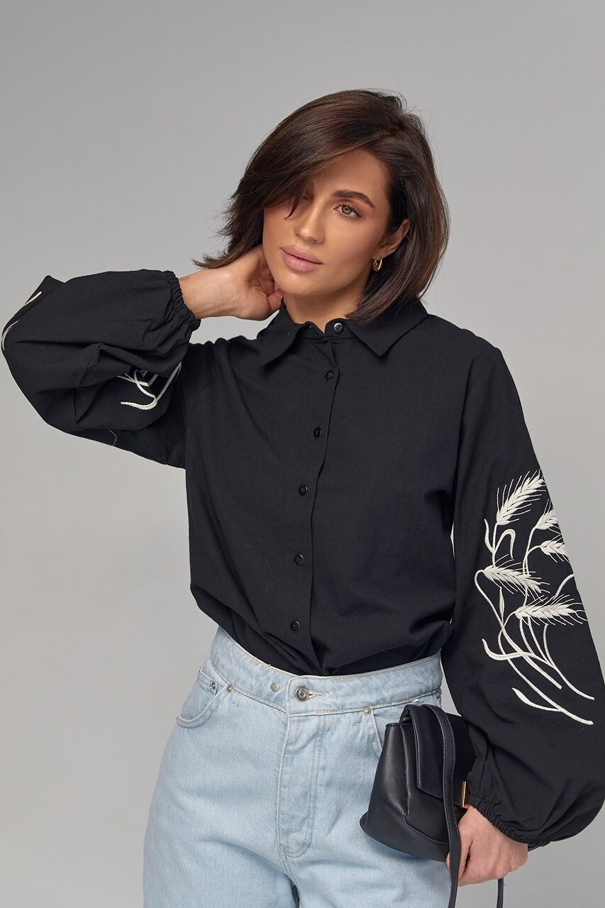 Ukrainian Black Embroidered Vyshyvanka Shirt