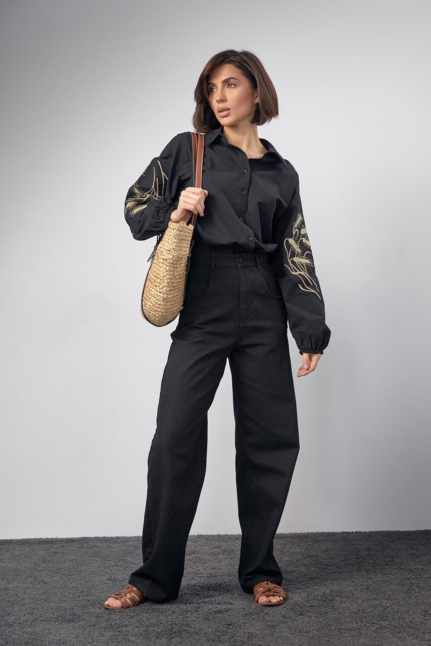 Ukrainian Black Embroidered Vyshyvanka Shirt