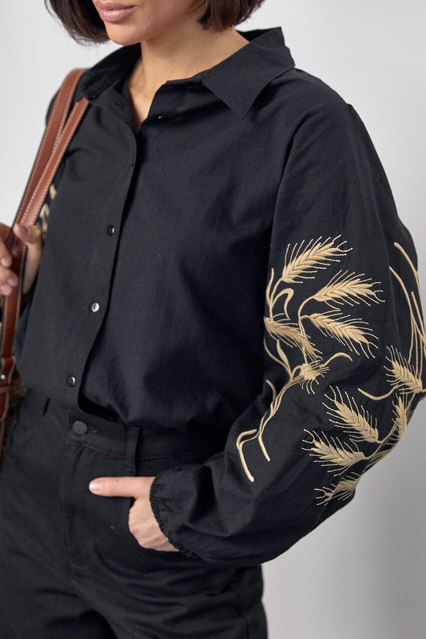 Ukrainian Black Embroidered Vyshyvanka Shirt