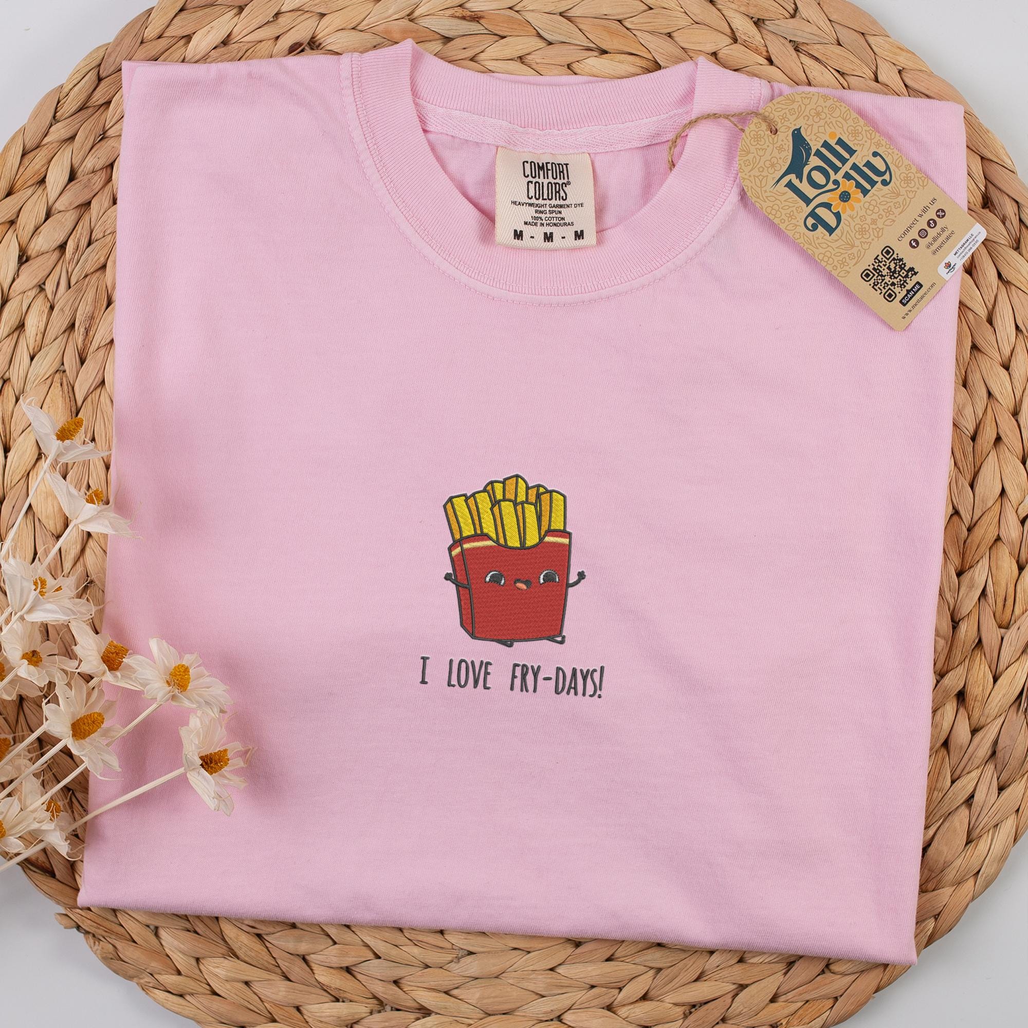 I Love Fry-days Embroidered Shirt French Fries Design Embroidered Sweatshirt Unique Gift For Food Lovers Playful And Quirky Apparel