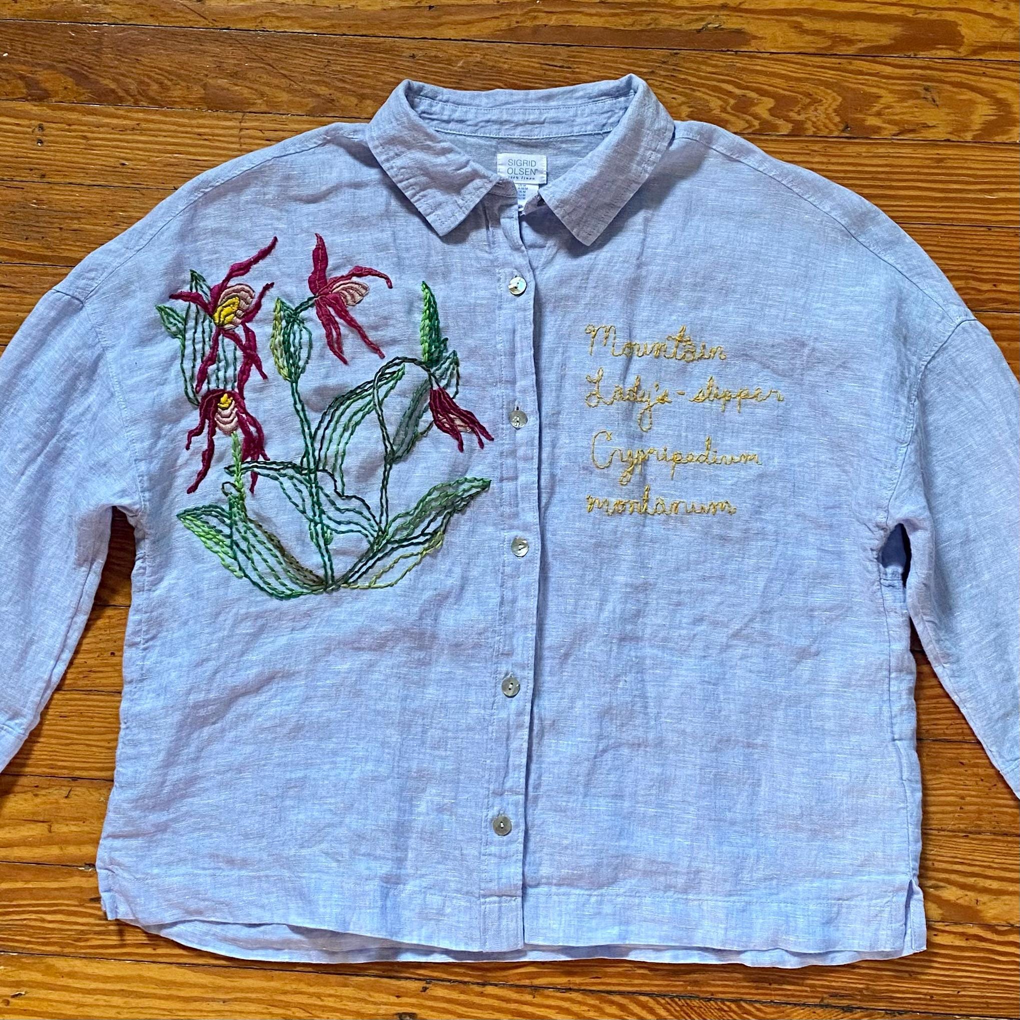 Hand Embroidered Upcycled Linen Shirt