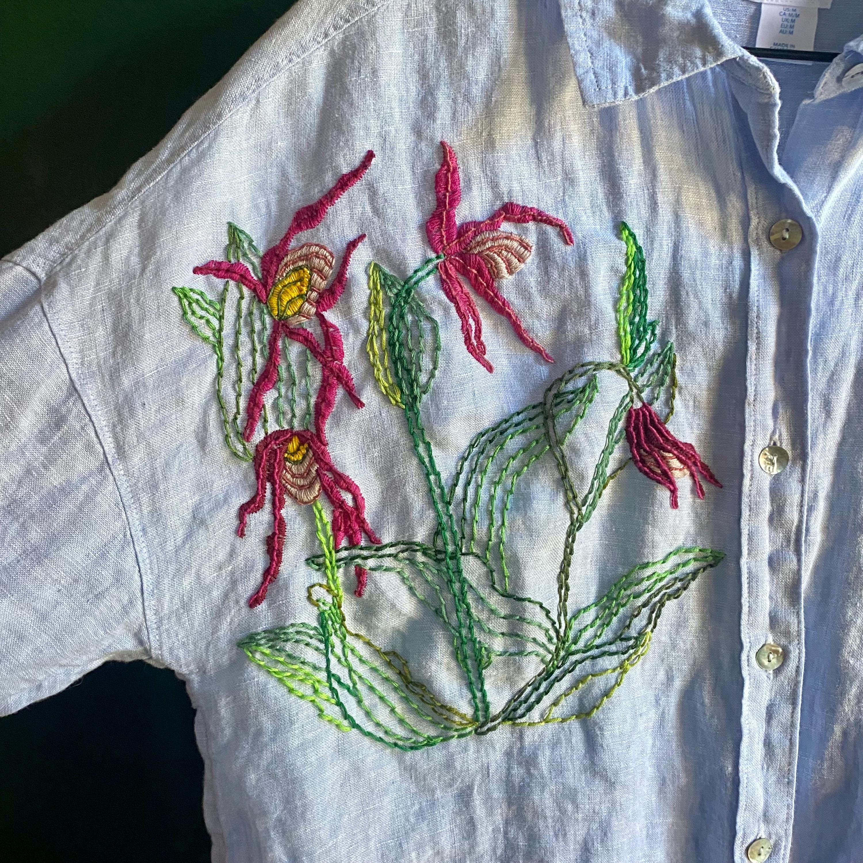 Hand Embroidered Upcycled Linen Shirt