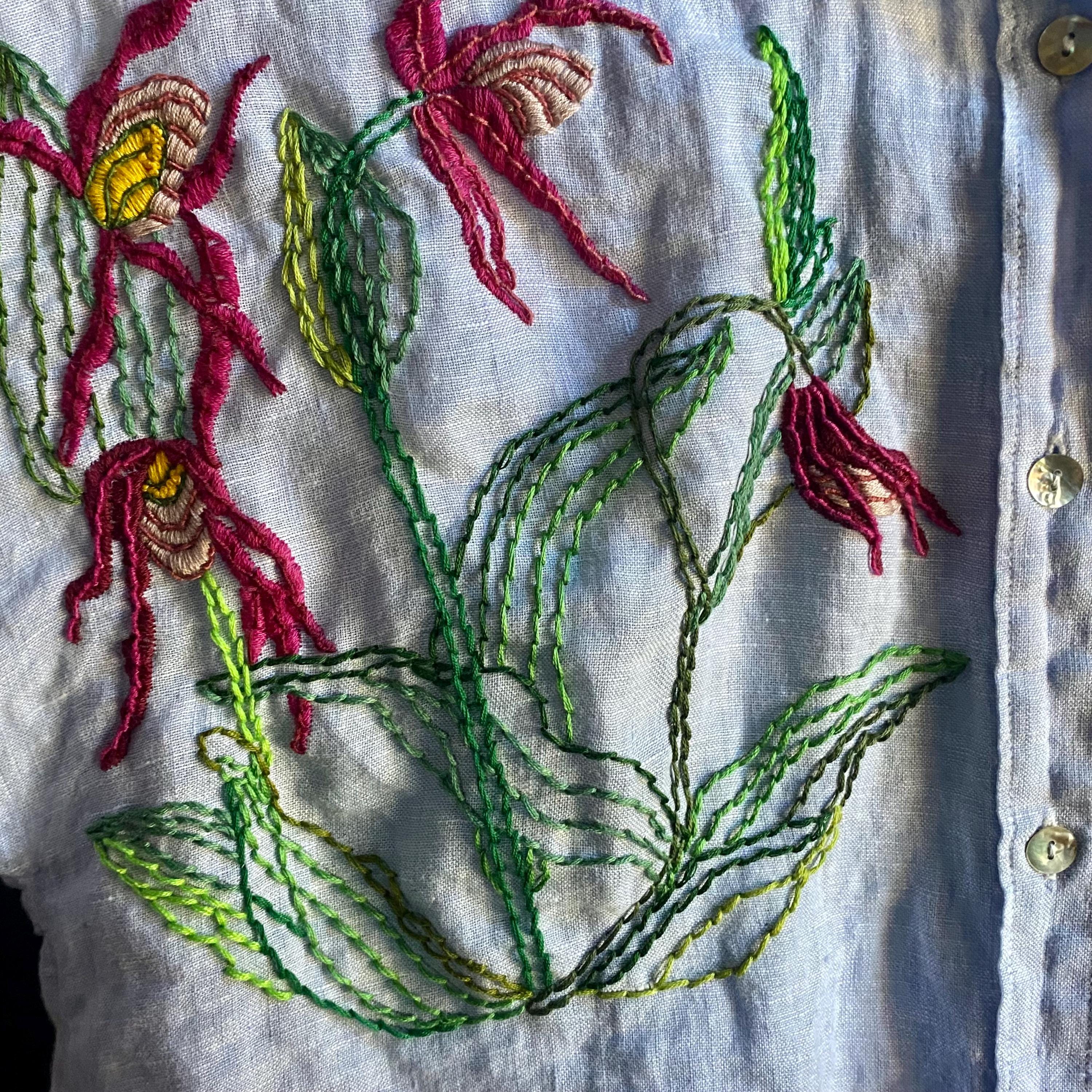 Hand Embroidered Upcycled Linen Shirt