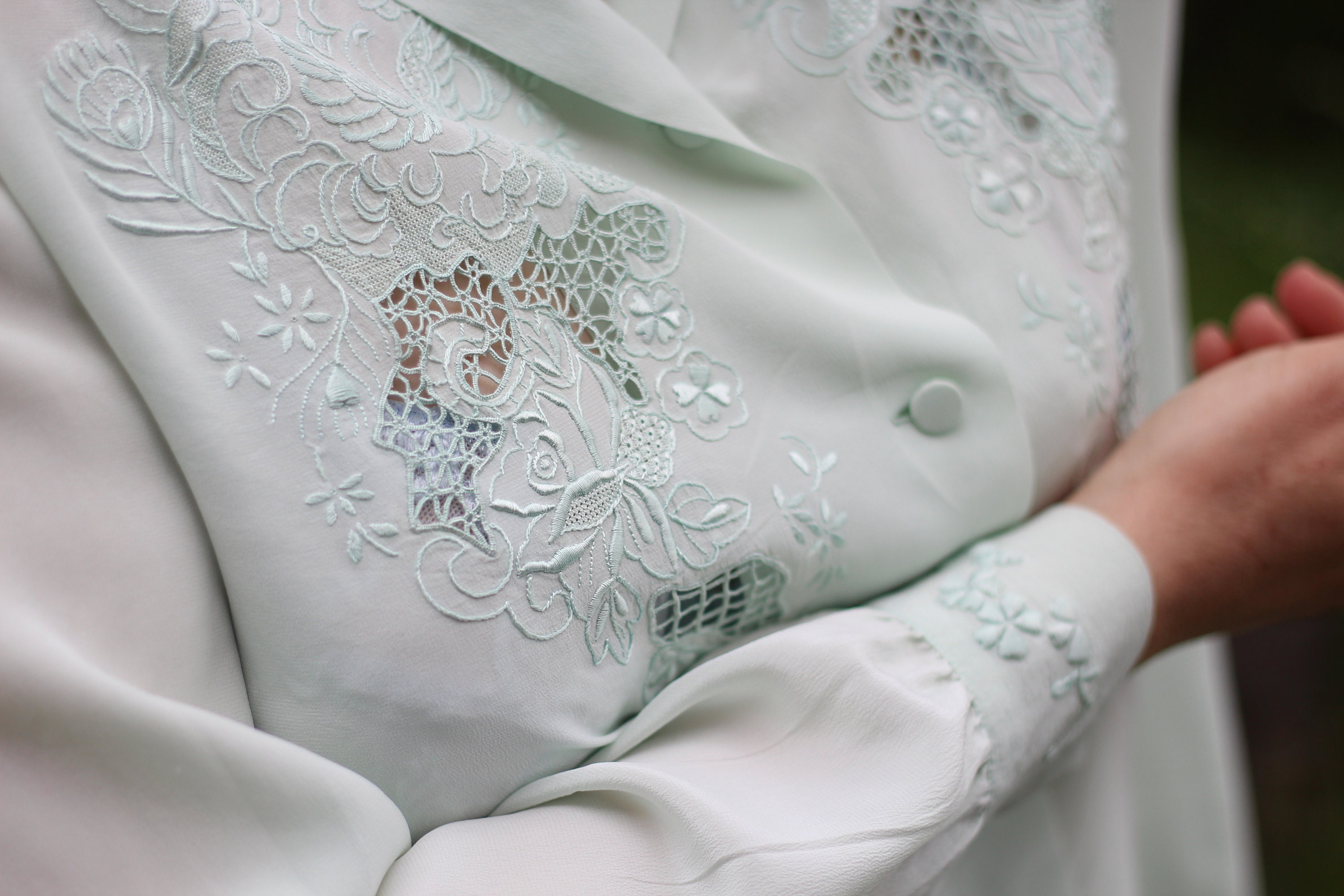 Vintage Belgium Lace Pure Silk Blouse Battenburg Lace Cream Hand Embroidered One Of A Kind Cut Out Flower Embroidered Shirt