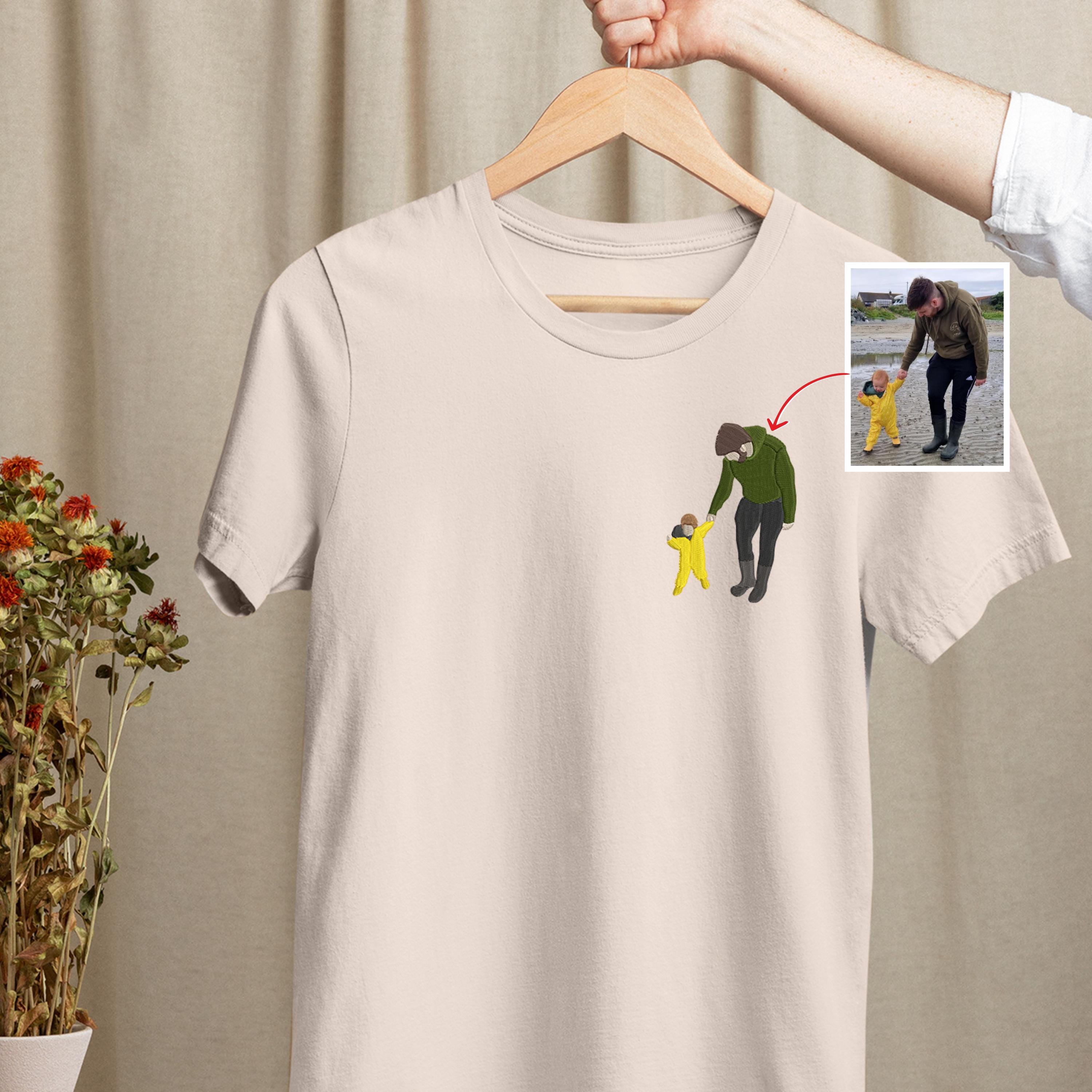 Embroidered Portrait From Photo Shirt Personalised Photo Drawing Sketch T-shirt Custom Faceless Portrait Matching Tops Christmas Gifts