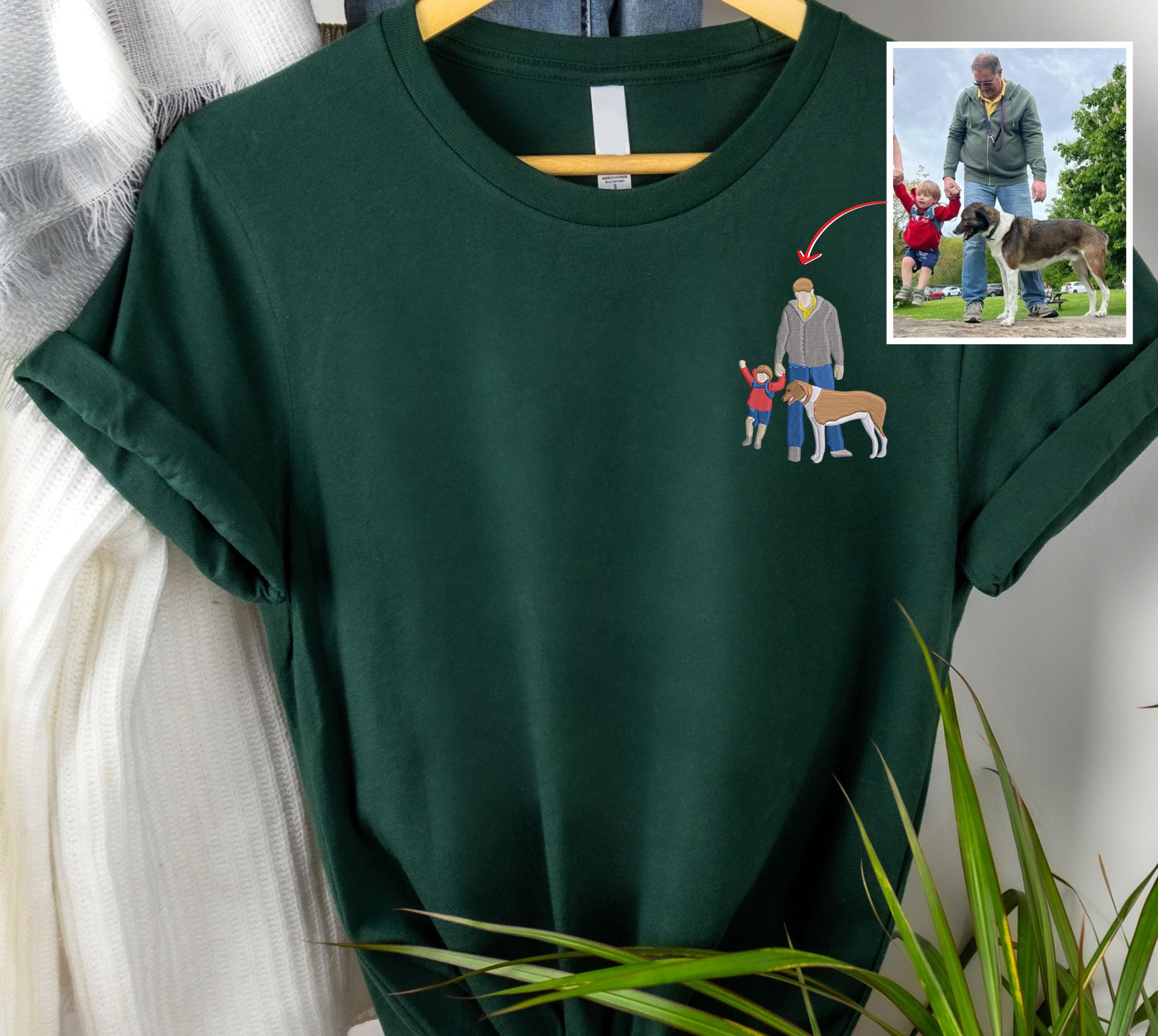 Embroidered Portrait From Photo Shirt Personalised Photo Drawing Sketch T-shirt Custom Faceless Portrait Matching Tops Christmas Gifts