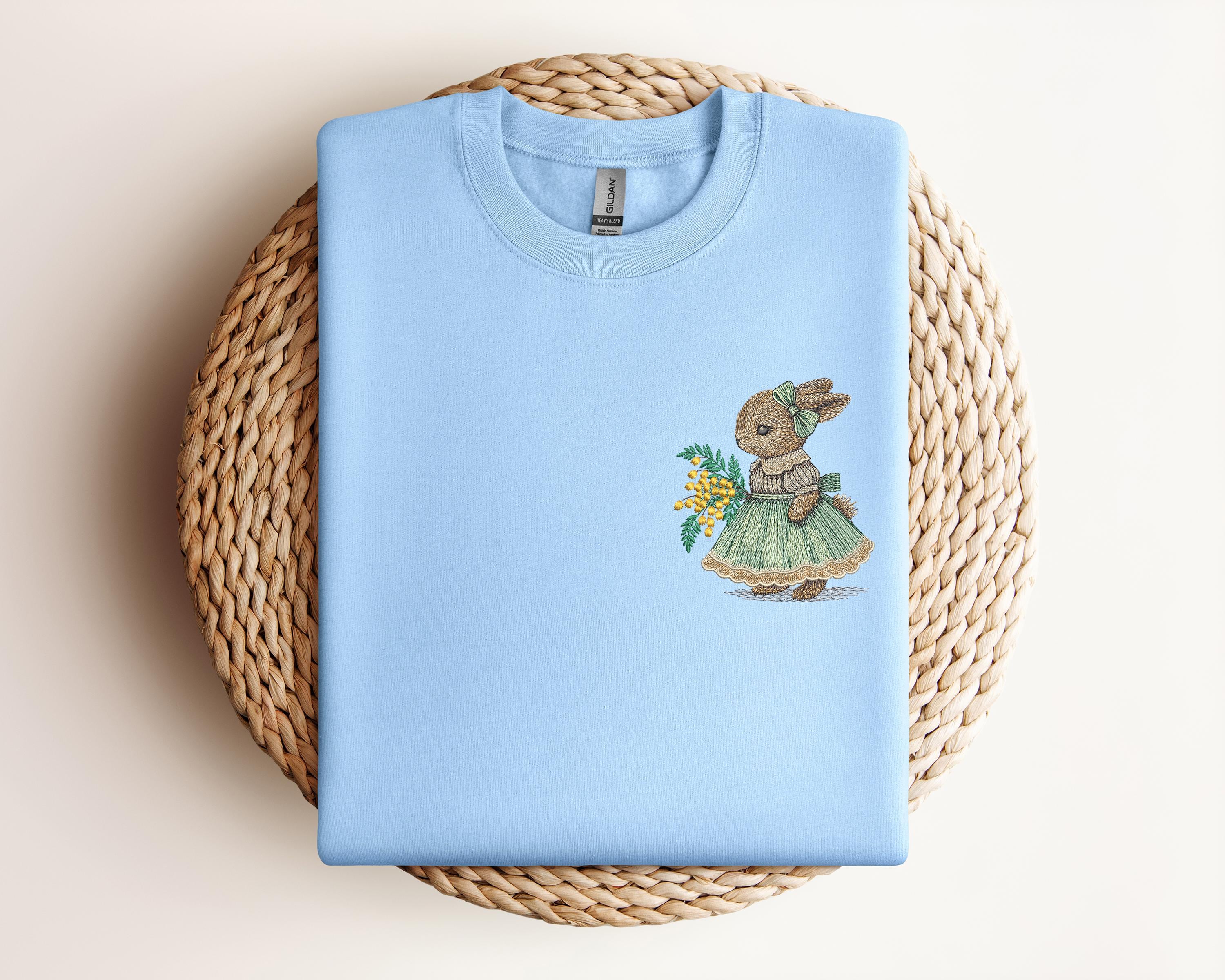 Embroidered Easter Rabbit Sweatshirt Embroidered Rabbit Sweatshirt Embroidered Easter Bunny Shirt Easter Shirt Cute Bunny Sweatshirt