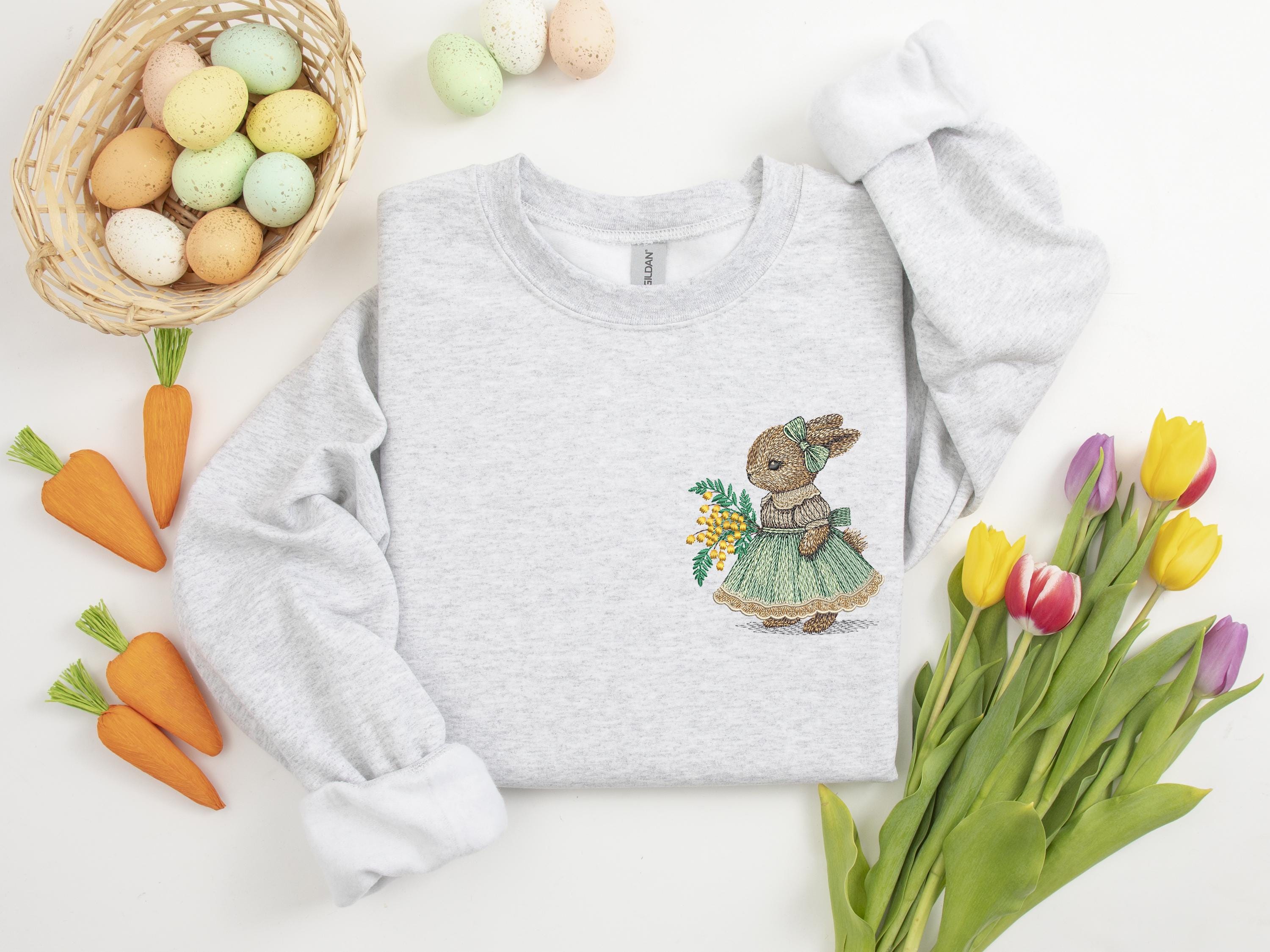 Embroidered Easter Rabbit Sweatshirt Embroidered Rabbit Sweatshirt Embroidered Easter Bunny Shirt Easter Shirt Cute Bunny Sweatshirt