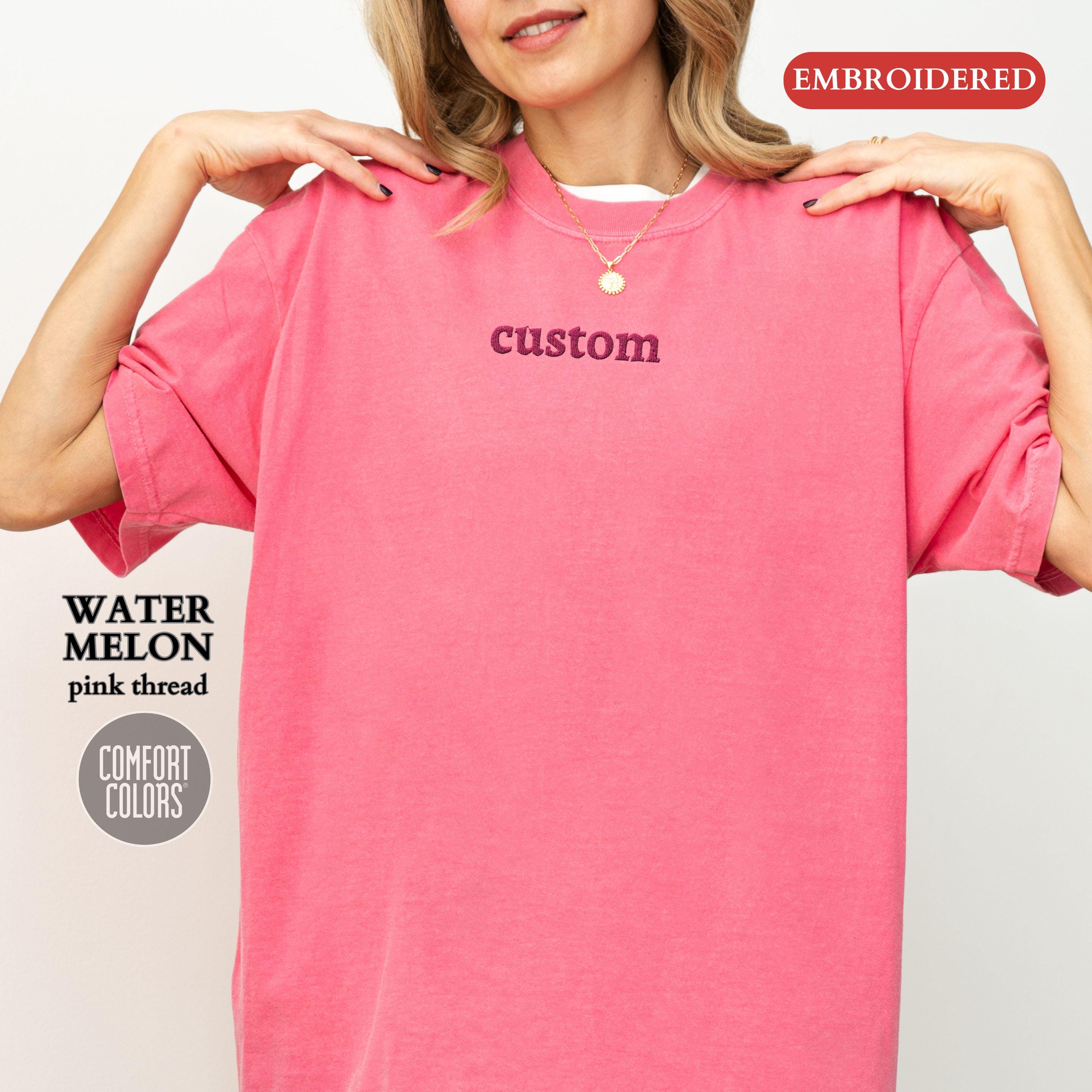 Personalized Embroidered Comfort Colors T-shirt Custom Embroidery Shirt Embroidered Custom Text Tee Gift For Dad Christmas Gift For Her