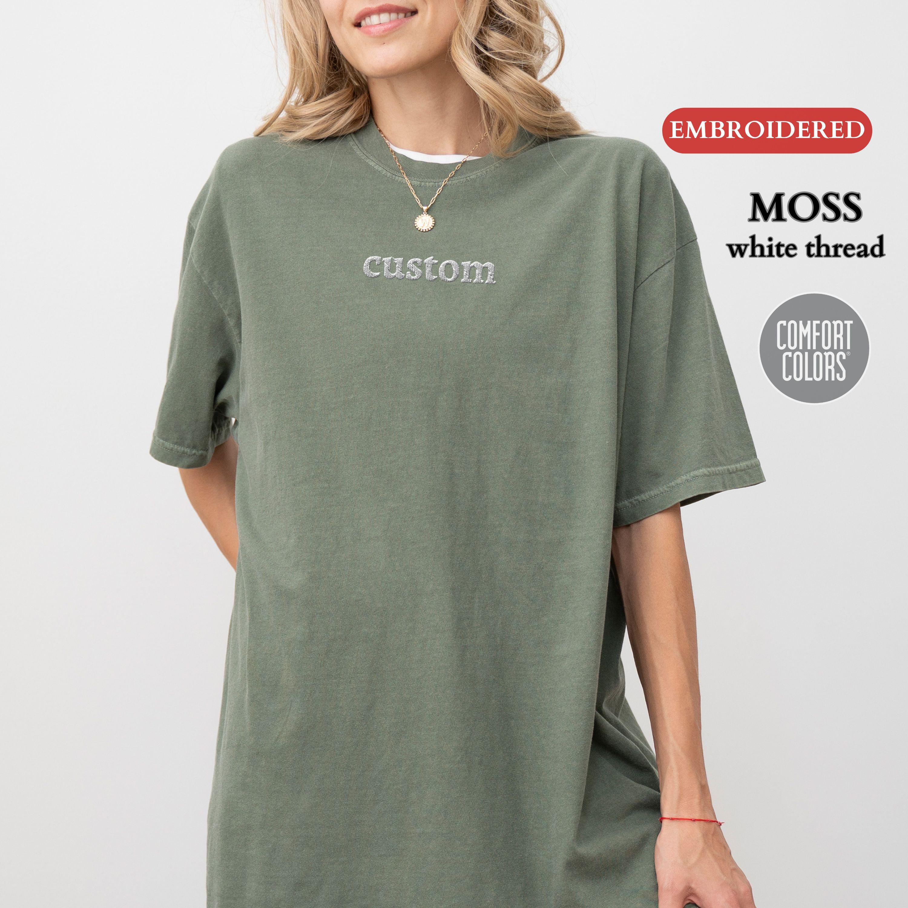 Personalized Embroidered Comfort Colors T-shirt Custom Embroidery Shirt Embroidered Custom Text Tee Gift For Dad Christmas Gift For Her