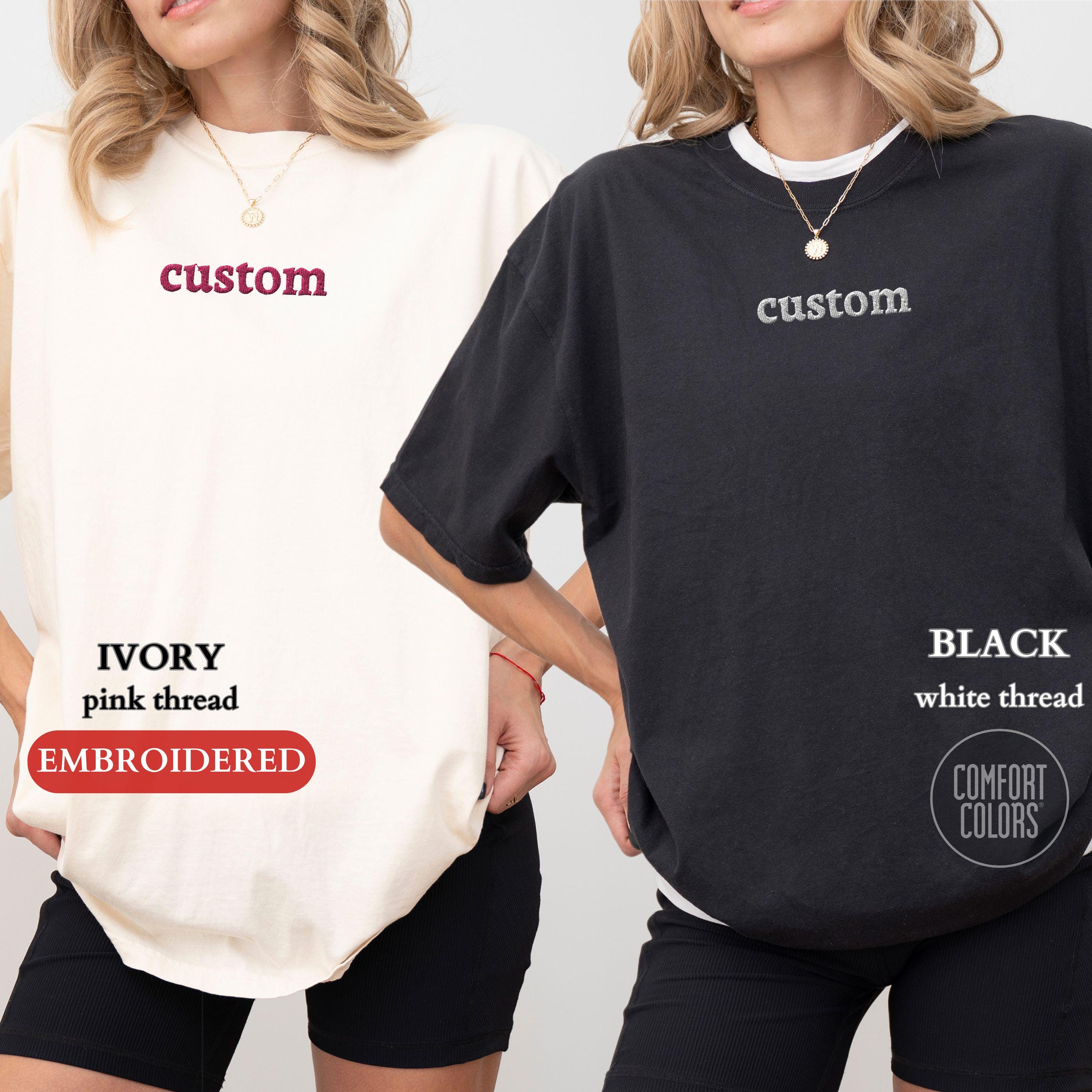 Personalized Embroidered Comfort Colors T-shirt Custom Embroidery Shirt Embroidered Custom Text Tee Gift For Dad Christmas Gift For Her