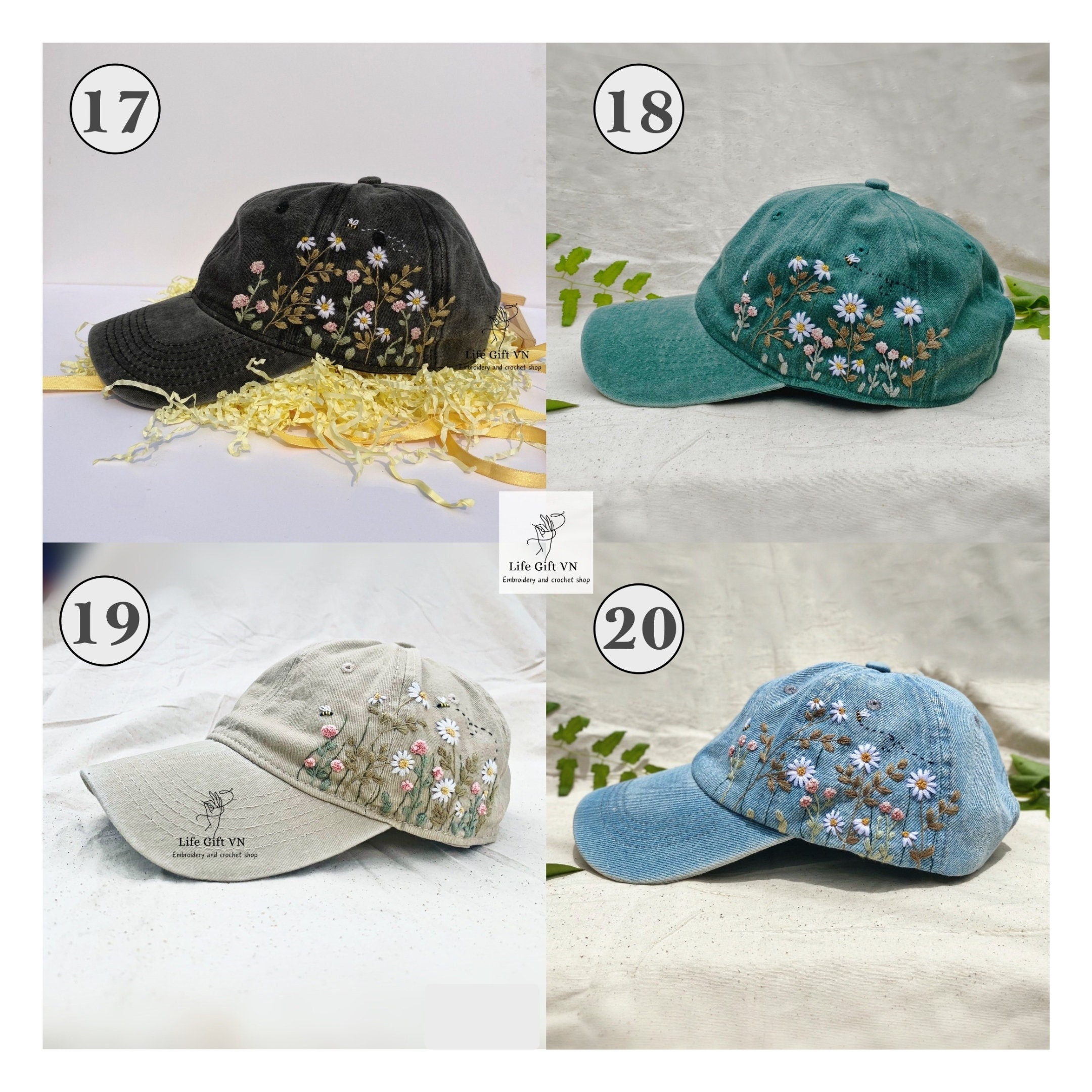 Hand Embroidery White Daisy And Bee Hat Wildflowers Embroidered Hat Personalized Baseball Cap Vintage Embroidered Floral Hat For Woman