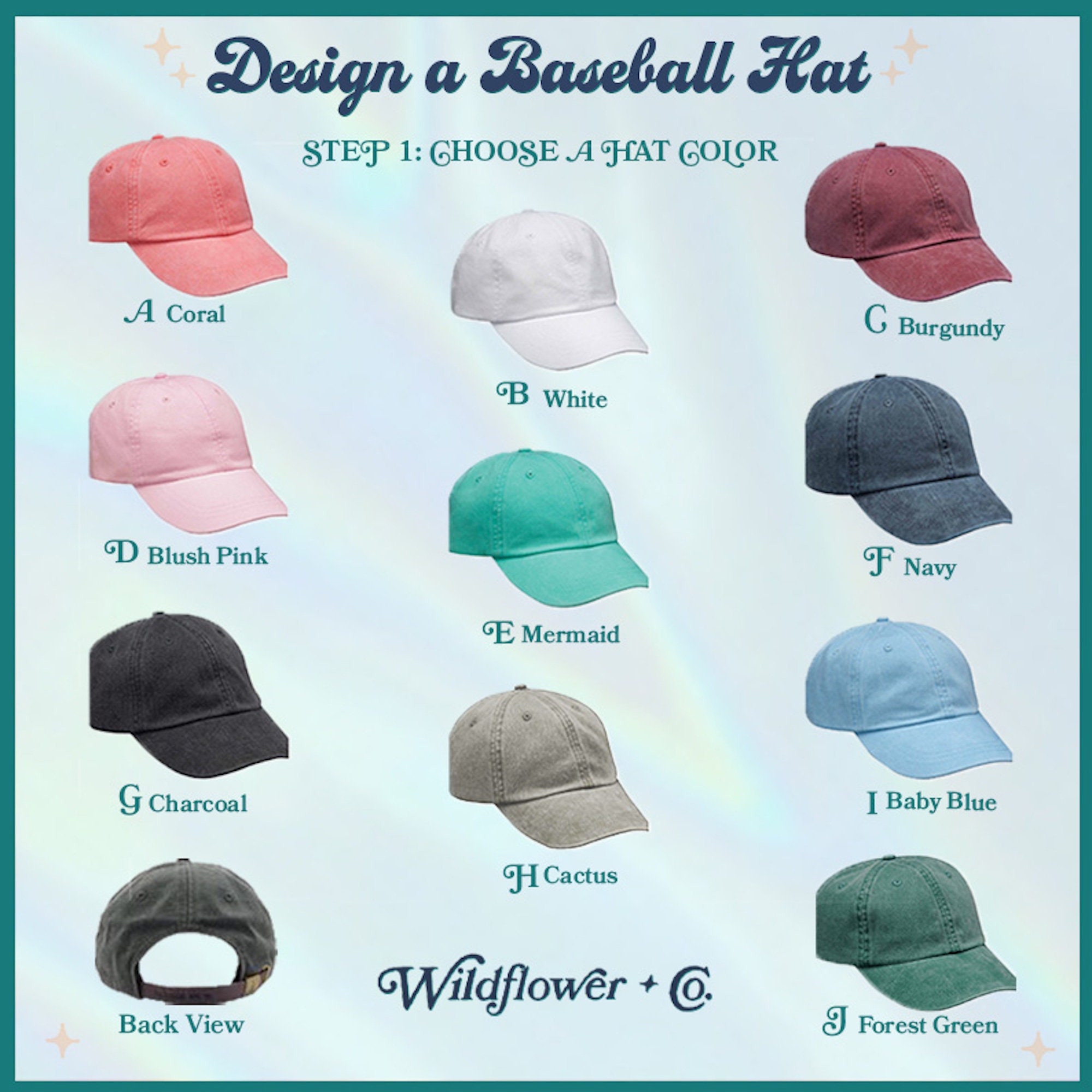 Baseball Hat With Embroidered Patch - Your Choice Of Patch Cap Color! Dad Hat - Cute Hat - Gift - Wildflower + Co