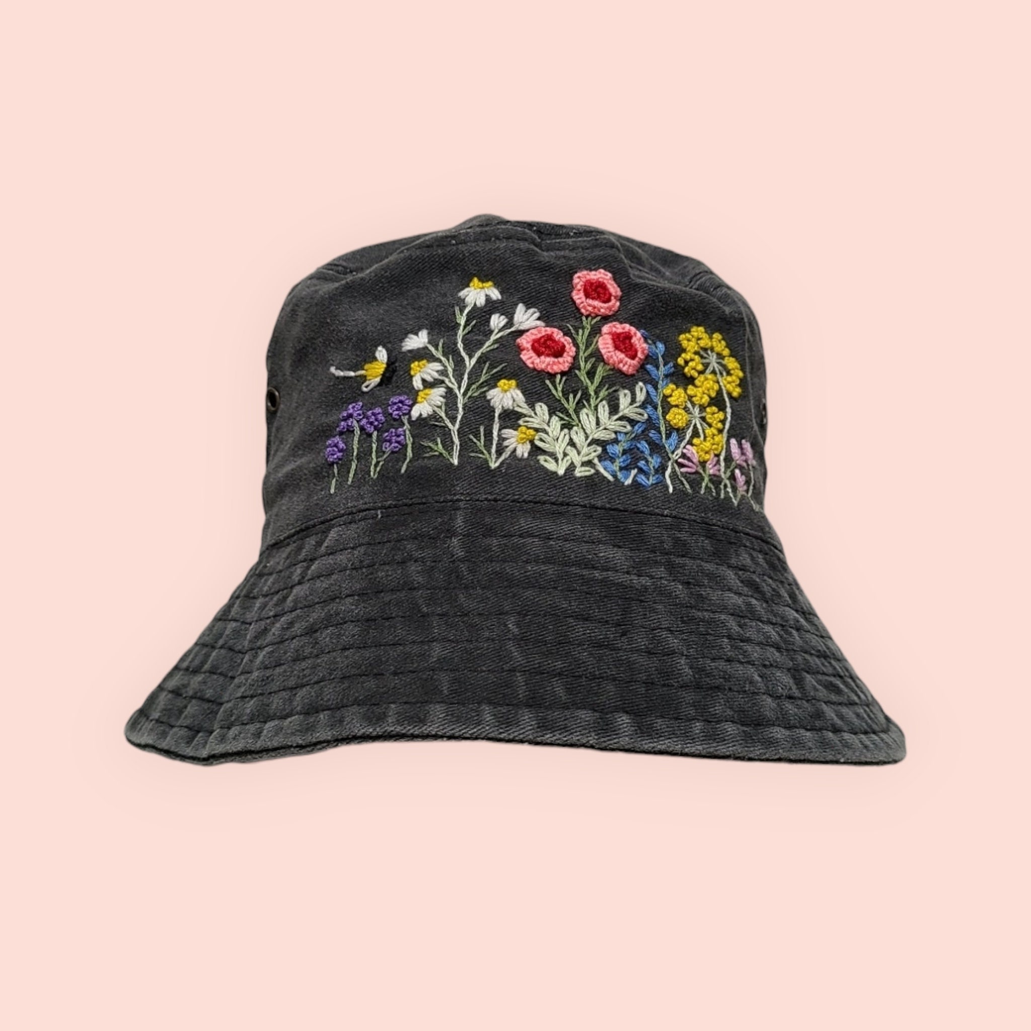 Hand Embroidered Hat Floral Wildflowers Floral Hat For Women Embroidered Bucket Hat Birthday Gift Vintage Denim Fisherman Hat
